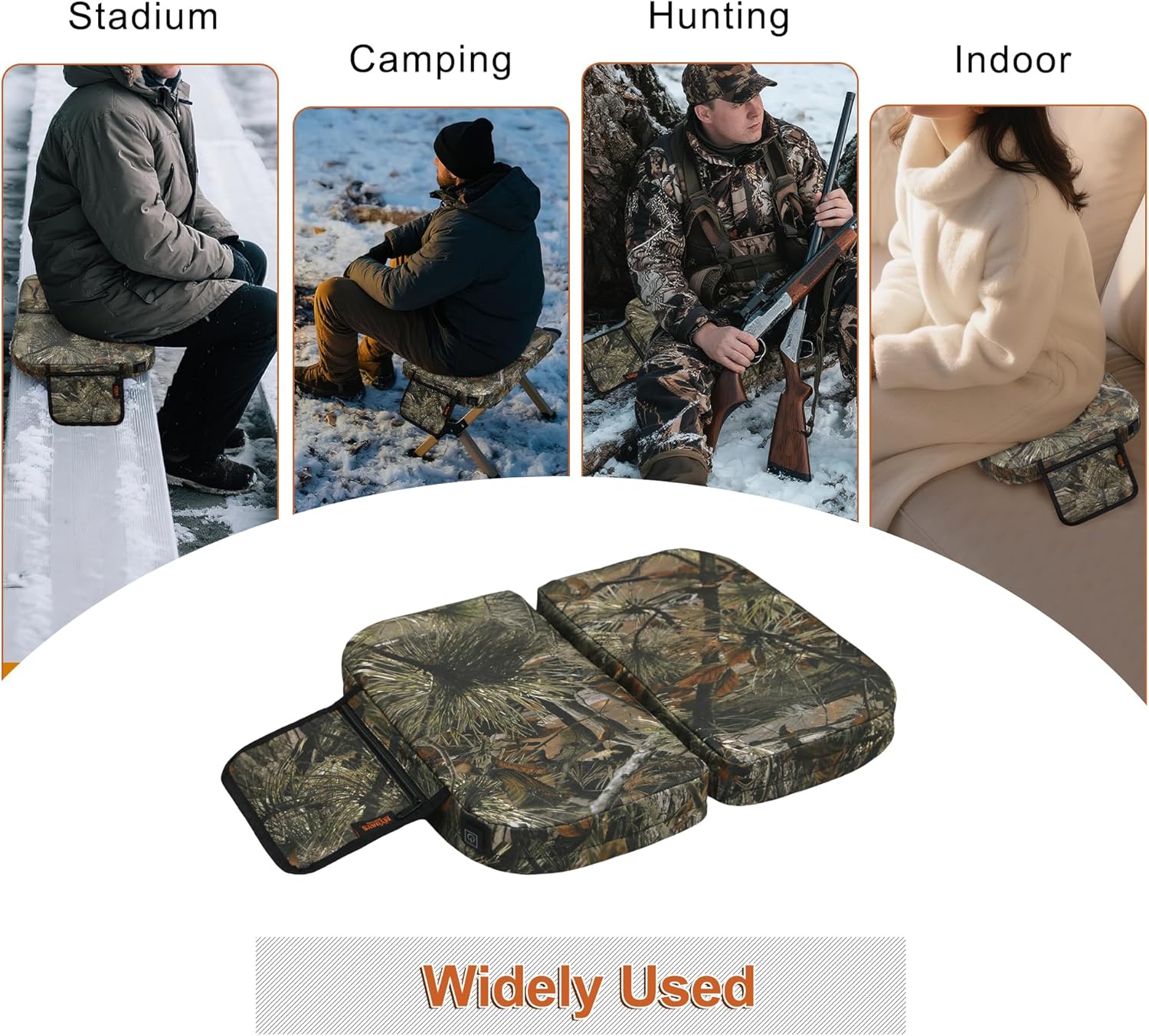 MYDAYS Portable Heated Hunting Seat Cushion, Foldable Heating Seat Pad for Outdoor Stadium Bleacher Camping Hunting, Power Bank Not Included（Camo）