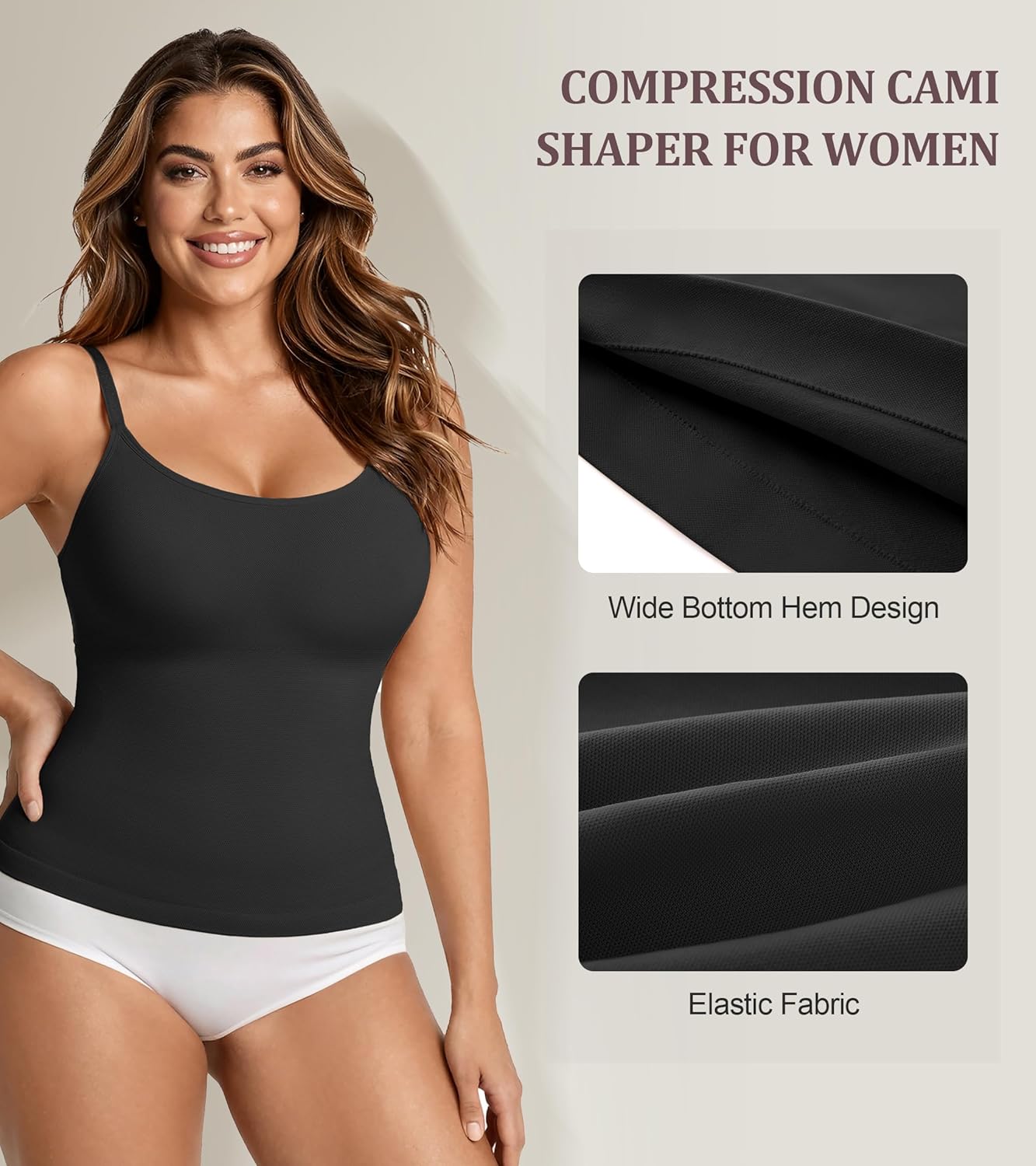 Women's Tummy Control Shapewear Cami Compression Tank Tops Seamless Plus Size Scoop Neck Body Shaper Camisole
