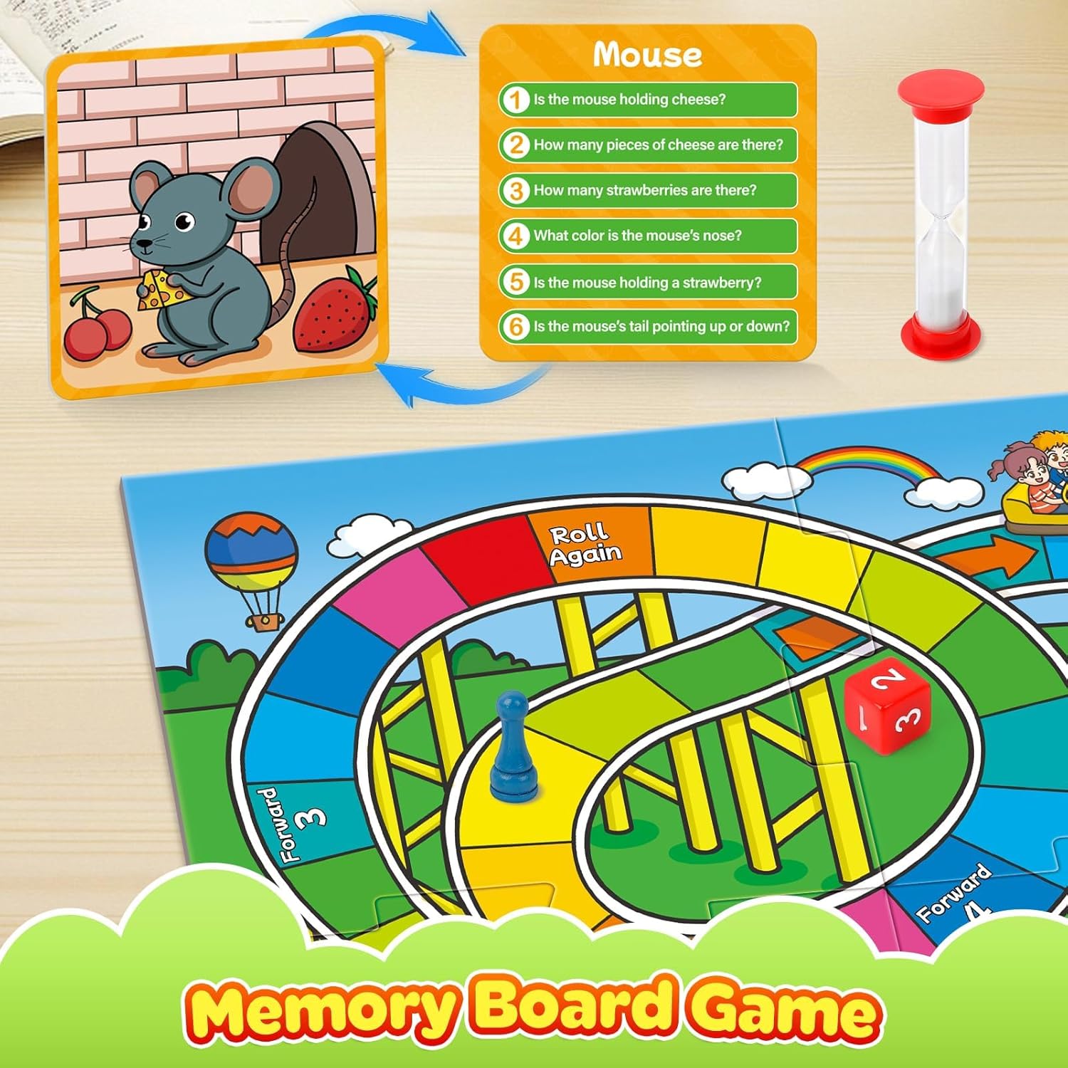 Memory Board Games for Kids, Educational Learning Board Games, Memory Game for Boys and Girls Ages 6+, Fun Educational Toy for Travel Indoor Outdoor Classroom Family Games 2-4 Players