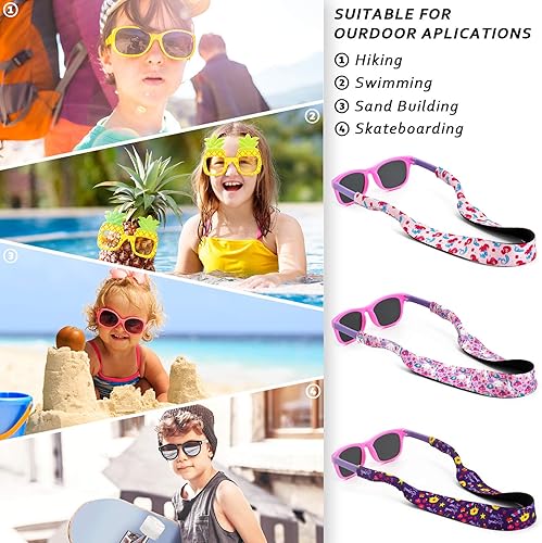 Miniatura 6 de Hzran Correa de gafas para niños, retenedores de vidrio ajustables sin cola para niños y niñas, cordón flotante para gafas de sol para niños
