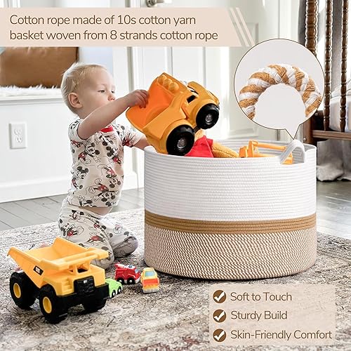 Vista 56 de INDRESSME - Canasta extragrande para ropa sucia de cuerda de algodón, cesta tejida decorativa con asas para guardería y sala, contenedor para Gris