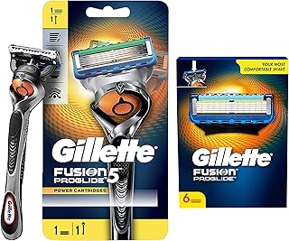 Gillette Proglide Men's Grooming Razor with Flexball Technology - Adapts to Facial Contours (1 pc) & Fusion Proglide Shaving Blades- Pack of 6 (Cartridges)