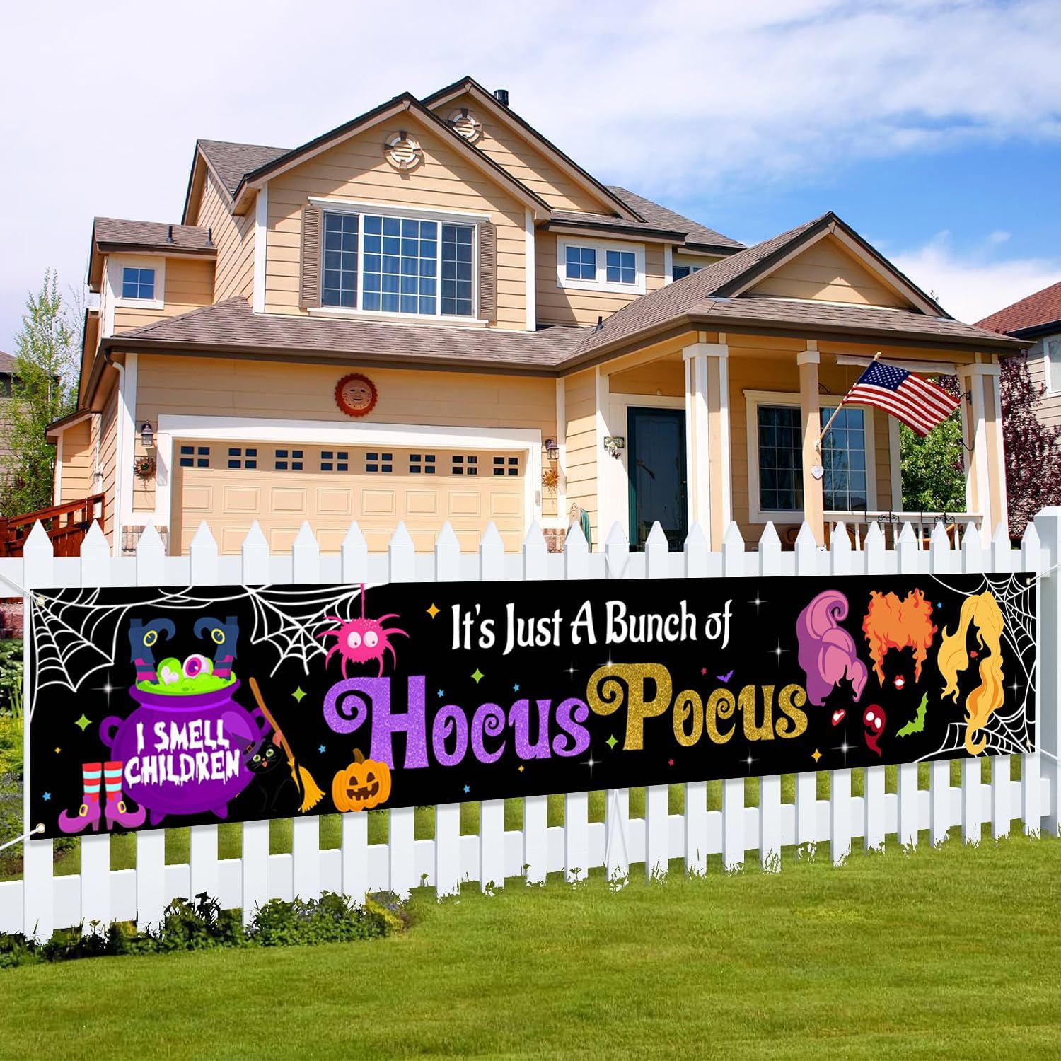 Hocus Pocus Banner 120x20inch, It's Just a Bunch of Hocus Pocus Halloween Yard Sign