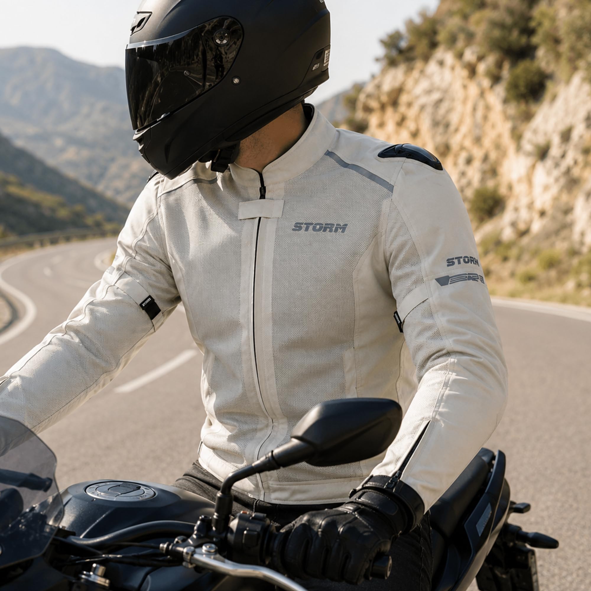 STORM Chaqueta de moto de verano para hombre con protecciones CE, homologadas, chaleco de moto de verano de malla transpirable con protector de espalda, protecciones de hombros y codos extraíbles