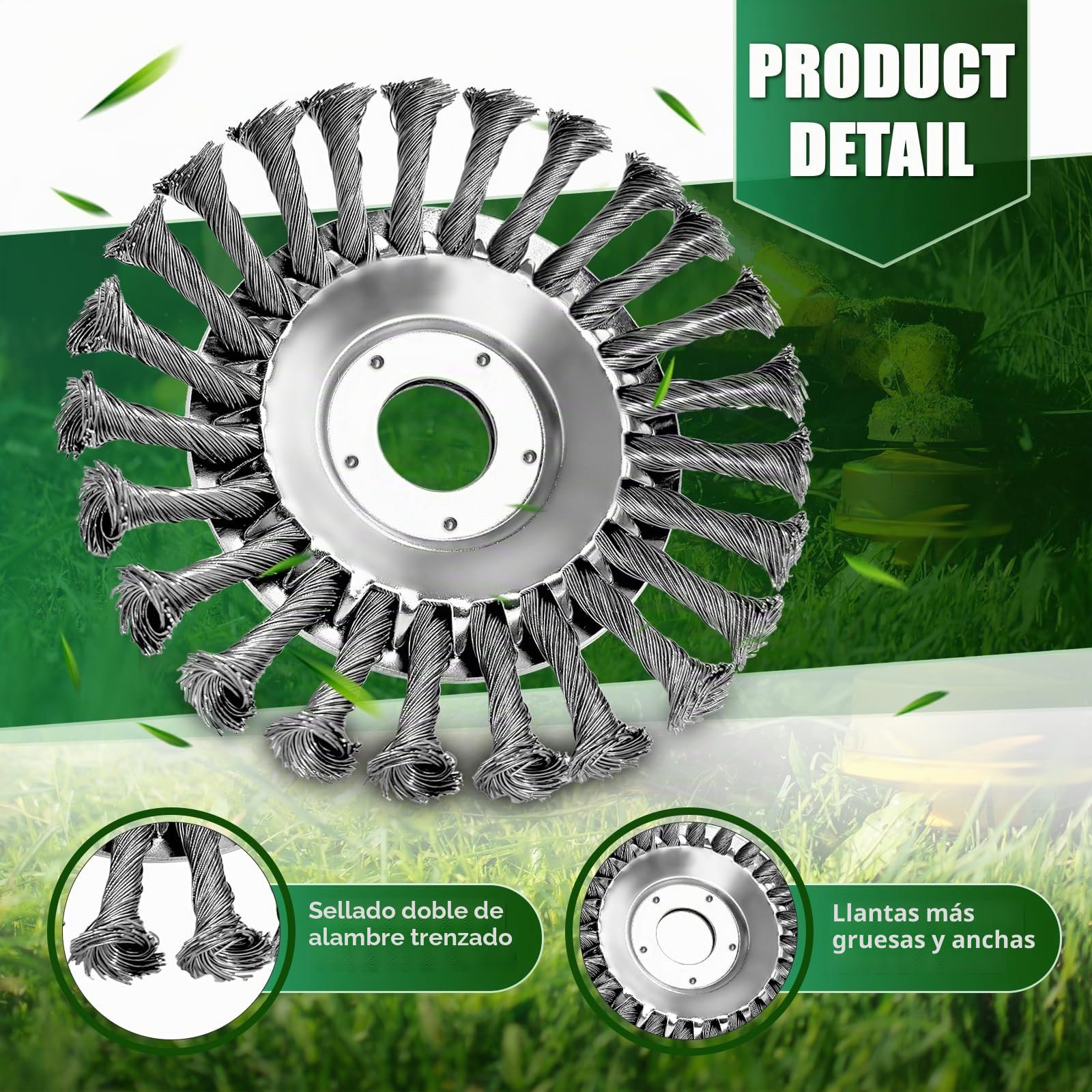Cepillo metálico desbrozadora-cabezal de desbrozadora universal con alambre de acero de alta resistencia, 150 x 25,4 mm, compatibilidad amplia y rendimiento eficaz para jardines y granjas