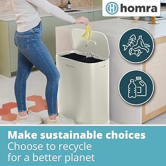 Homra Dual Kitchen Bin 60l – Double Rubbish Bins 2x30l – 2 Compartment Pedal System – Waste&Recycling Separation – Soft Close Design – Inner Buckets with Handles – Stainless Steel – Odour Filter