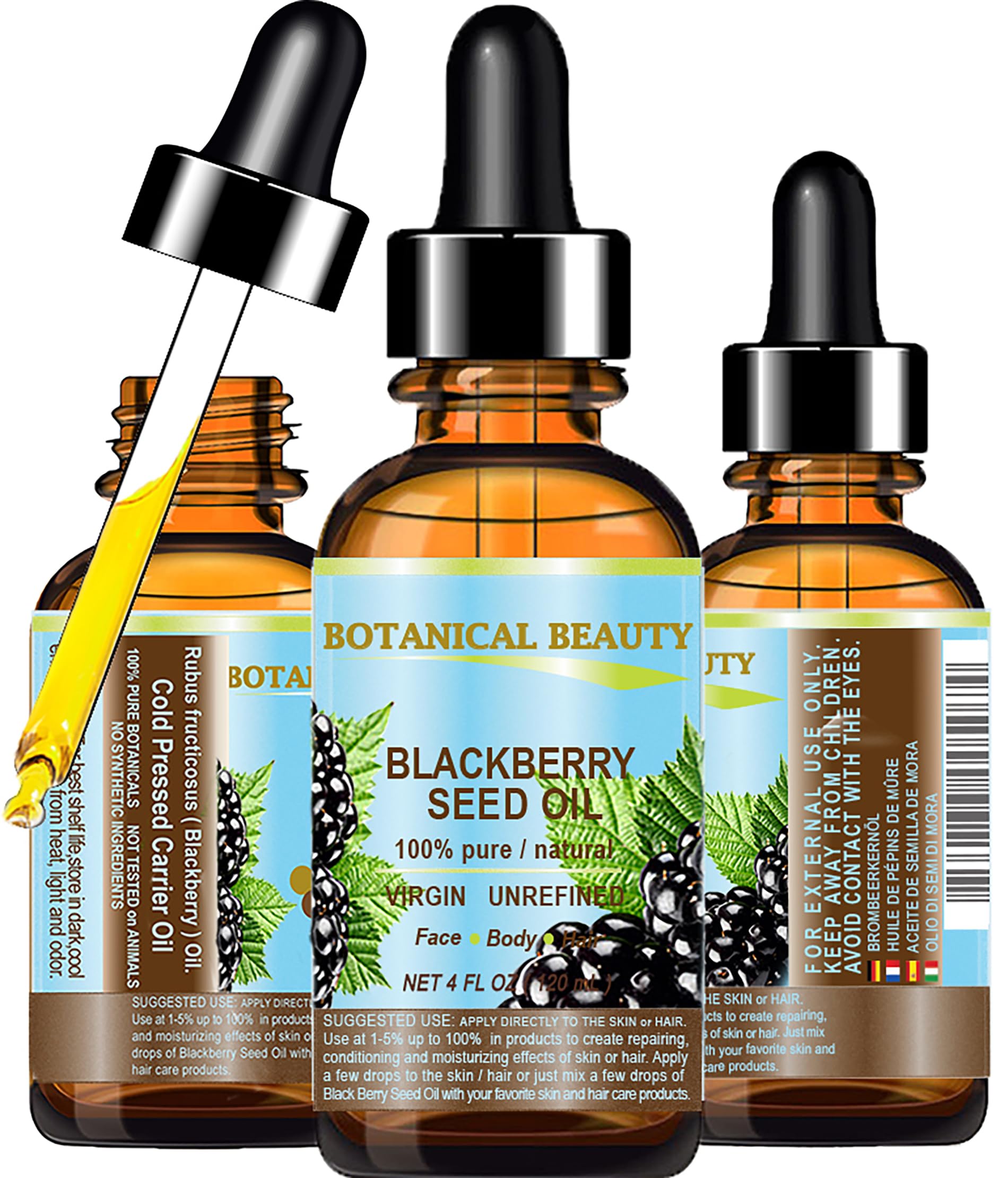 Botanical Beauty 100% Pure Blackberry Seed Oil, Cold Pressed Carrier Oil