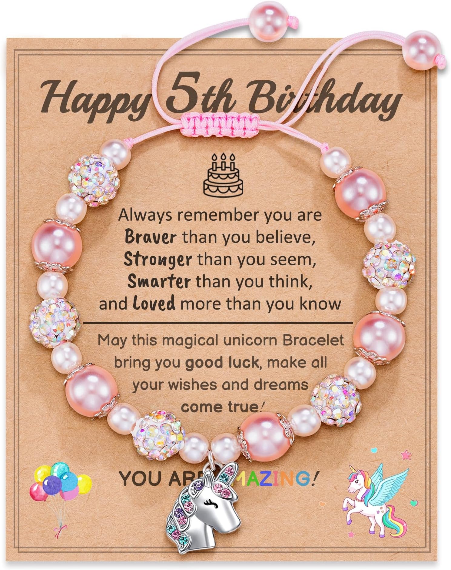 HGDEER Unicorn Girl Birthday Gift, Adjustable Unicorn Bracelet with Message Card and Velvet Pouch, Adjustable Gift Ready Jewelry for Daughter Granddaughter Niece