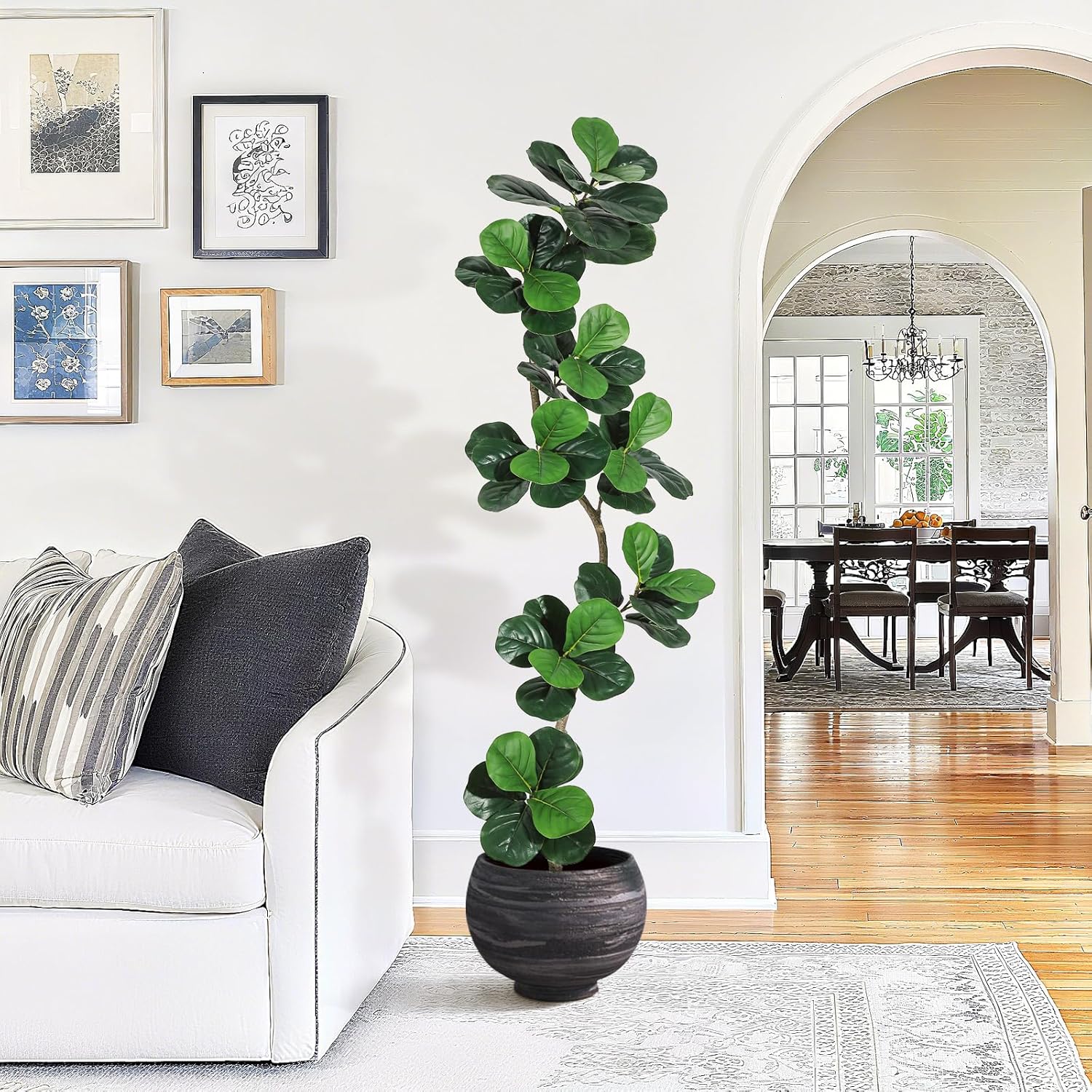 GarveeHome Fiddle Leaf Fig Artificial Tree with White Planter,7 ft Faux Plants Indoor with Moss, Fake Rubber Tall Fake Floor Plant in Pot - Artificial Trees for Home Office Living Room Decor - Image 8