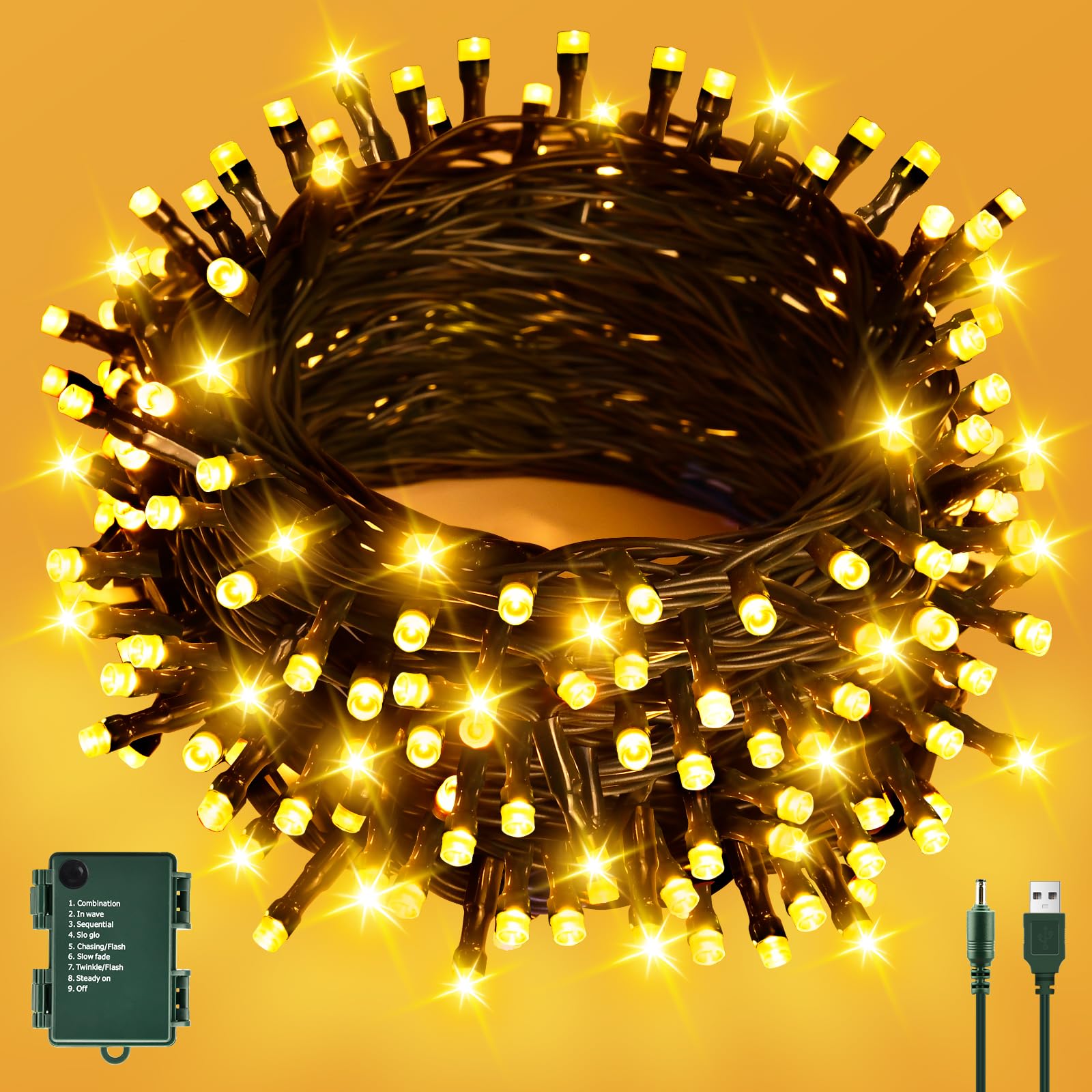 cshare Lichterkette Außen Batterie/USB, 6M 60er LED Weihnachten Lichterketten mit Timer, IP65 Wasserdicht Lichterkette für Weihnachtsbaum Garten Innen Dekoration -Warmweiß