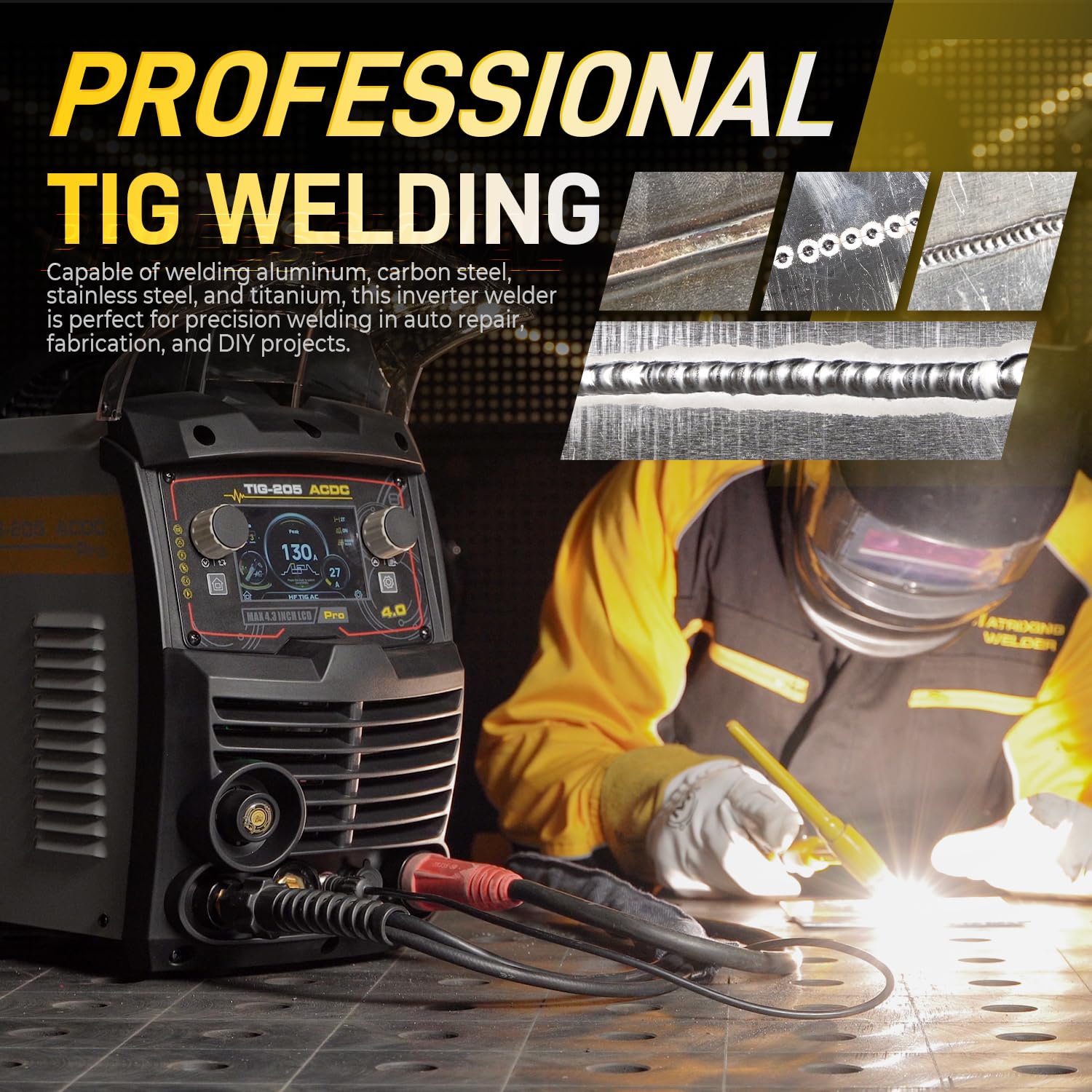 MATRIXINGWELDER TIG-205 PRO AC/DC TIG spawarka 200 A z pulsem, z wyświetlaczem LED, aluminiowa spawarka TIG 110 V/220 V z HF/Lift TIG/Stick/MMA/SPOT