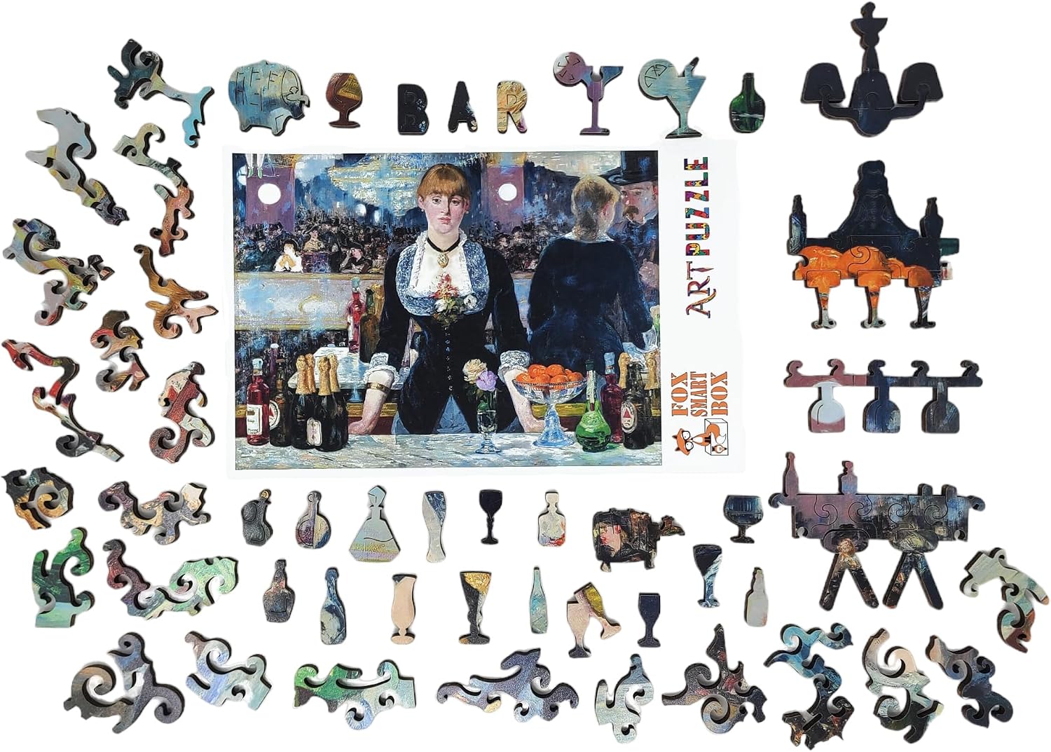 Wooden Puzzle for Adults - Uniquely Shaped Pieces - Made in The USA by FoxSmartBox - 365 Pieces - A Bar at The Folies-Bergère