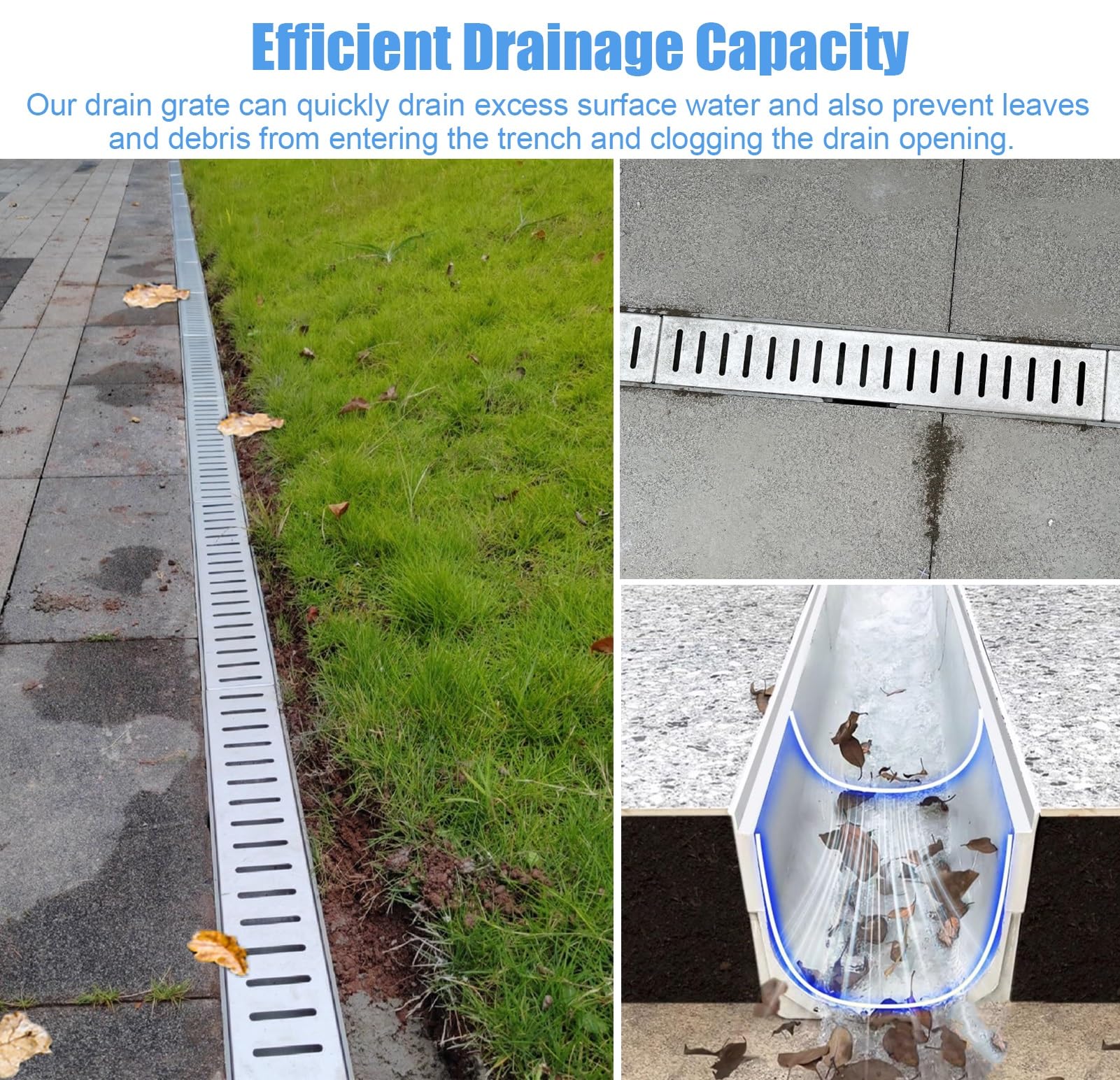 Canaleta Desague con Rejilla Sistema de Drenaje Lineal del Foso, Desagüe de Canal con Rejilla de Acero Inoxidable, Zanja Material del Drenaje de La Resina, Coladores de Agua de Lluvia para Jardín Gara