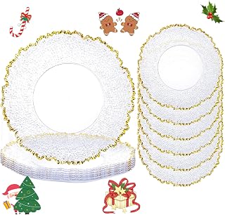 6pcs Clear and Gold Charger Plates Set 13inch,Gold Chargers Heavy Duty Wave Design,Chargers for Dinner Plates With Textured Suitable for Wedding Thanksgiving,Christmas,New Year