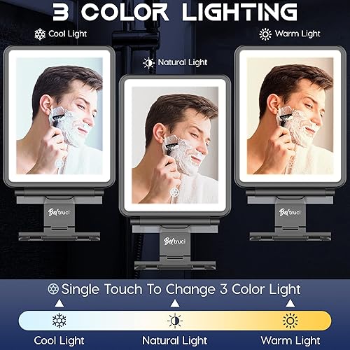 Miniatura 3 de Espejo de ducha sin niebla para afeitarse con luz, soporte para maquinilla de afeitar, espejo antiniebla, estante de almacenamiento para accesorios