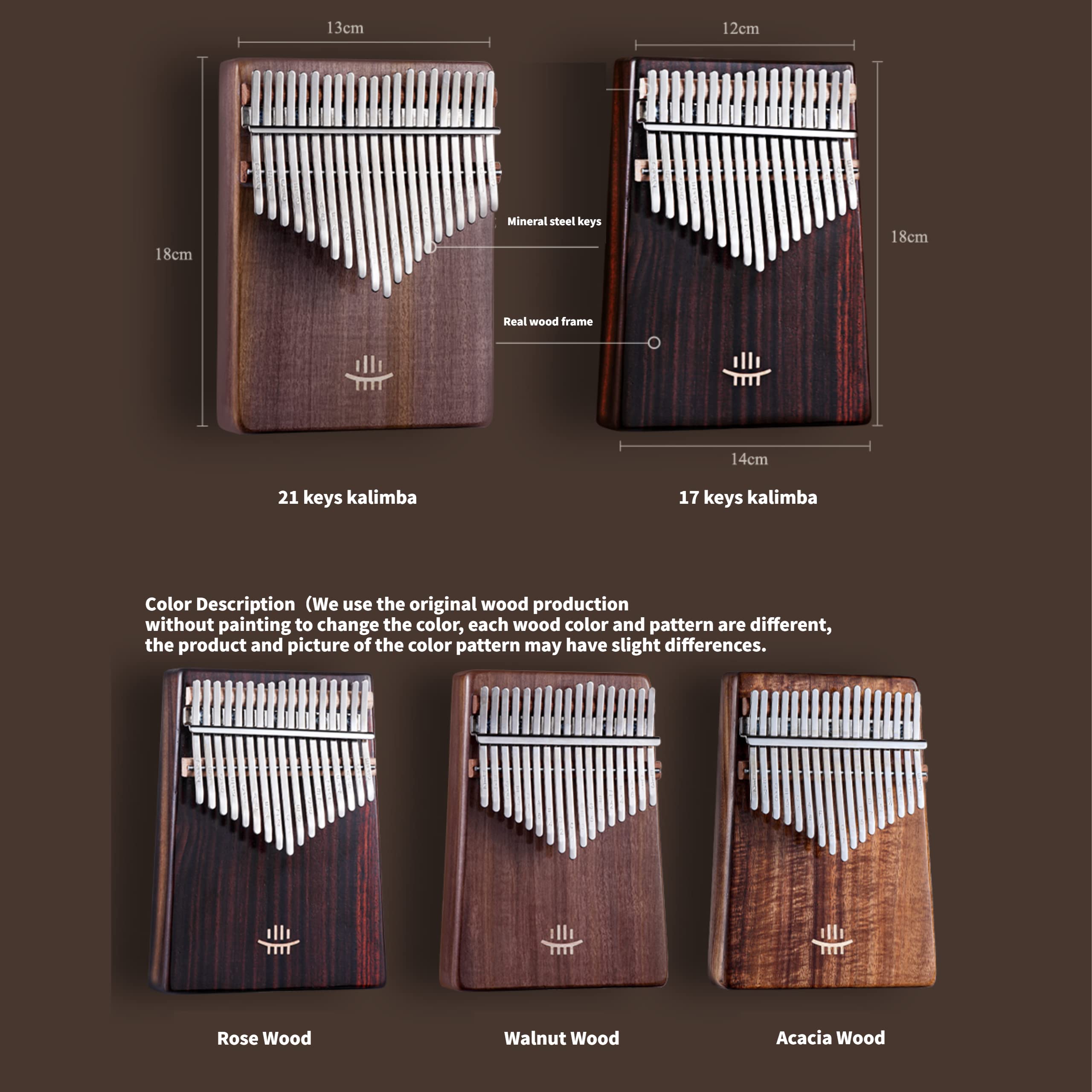 Hluru Kalimba - Piano de pulgar para adultos y niños, tono de grado de interpretación con partituras de kalimba (madera de nogal de 17 teclas)