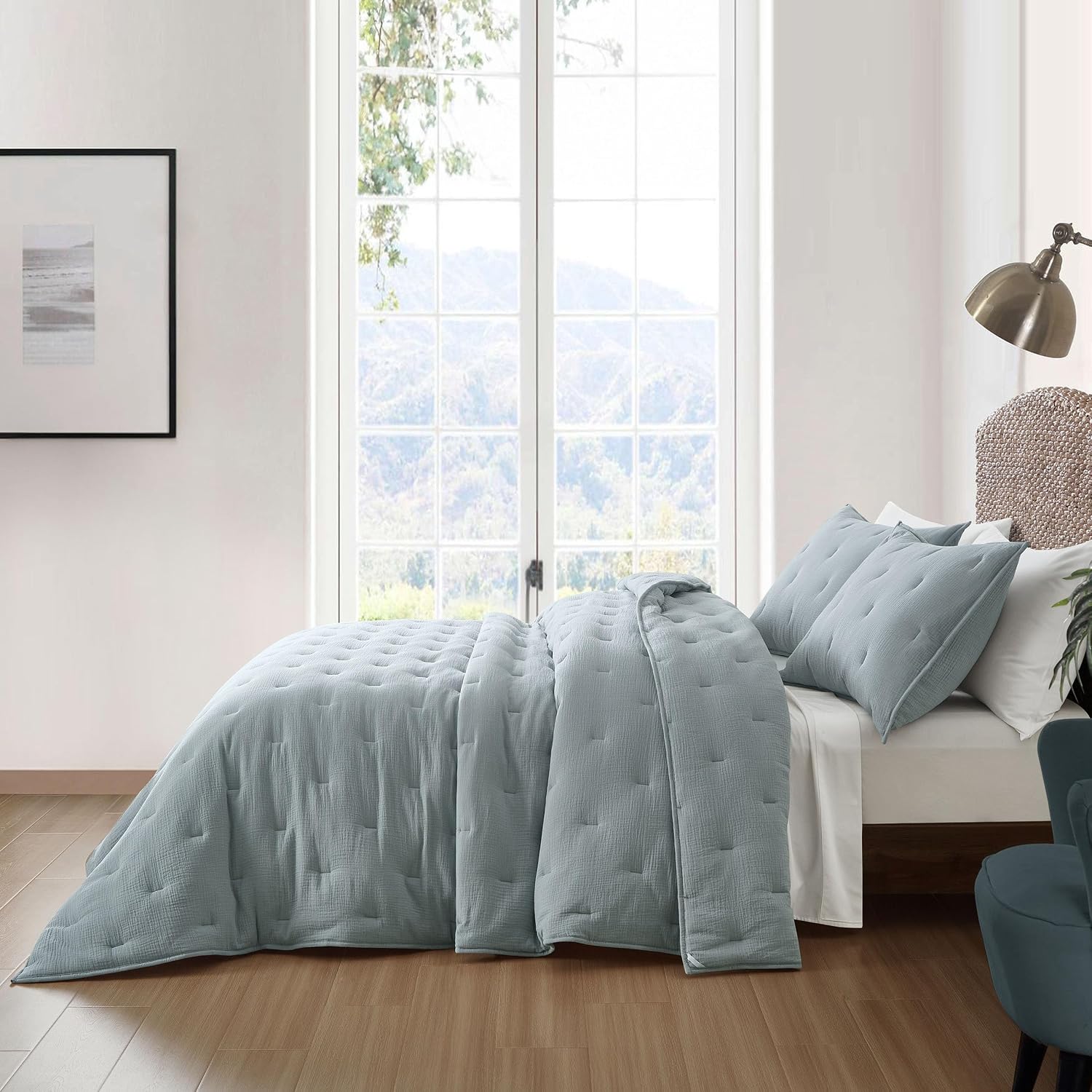 Cotton Muslin Gauze Breathable Dream Comforter King, Dusty Blue