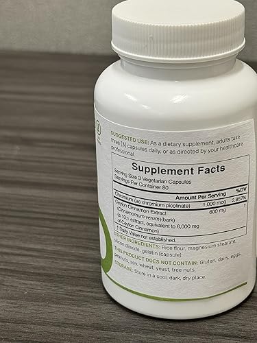 Vista 4 de Canela de Ceilán 6000 mg con cromo 1000 mcg, 240 cápsulas Extracto activo de corteza interna, verdadera fuente de Sri Lanka Suplementos