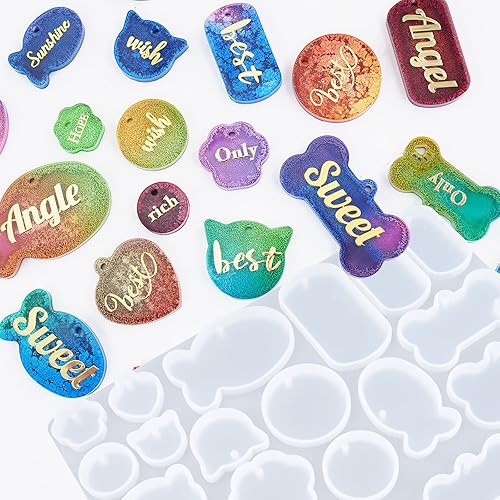 Vista 5 de Actvty Molde de resina de silicona para mascotas, moldes de etiqueta de perro para resina, llavero con forma de hueso de perro y gato, moldes