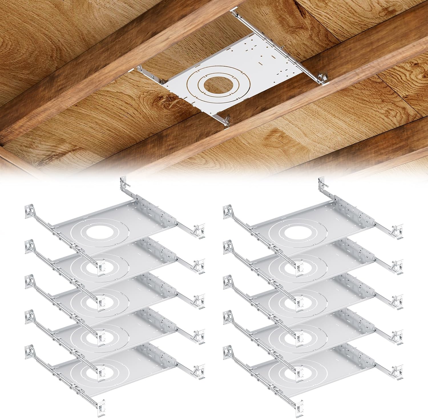 10 Pack New Construction Mounting Plate,3/4/6 Inch Recessed Light Housing,LED Recessed Lighting Fixtures,Round Hole,Extendable Hanger Bars