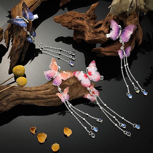 Miniatura 3 de BBTO 8 pinzas para el pelo de mariposa con borlas, horquillas de organza para el pelo de mariposa, accesorios para el cabello de novia, boda,