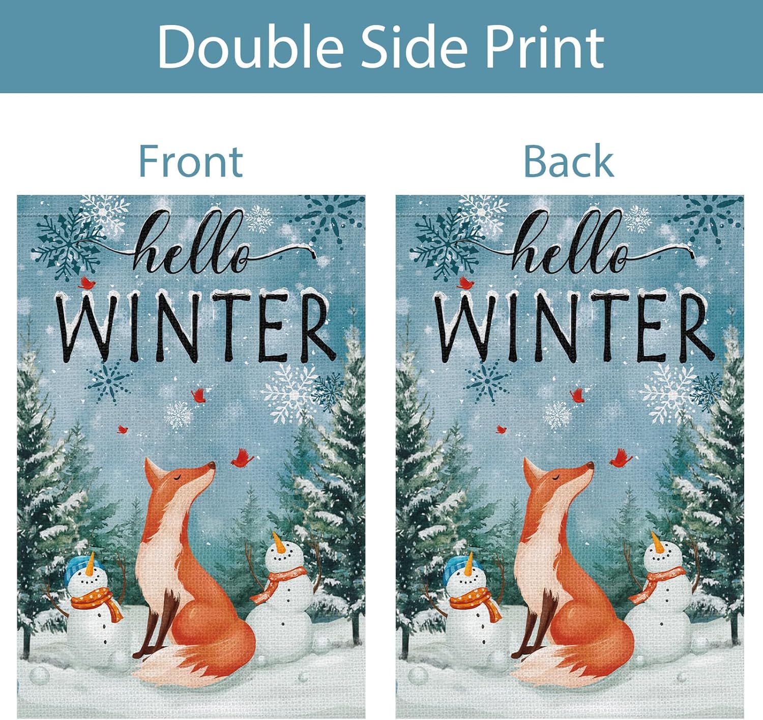 Hello Winter Fox Garden Flag 12x18 Inch Double Sided Vertical Snowman Snowflakes Winter Yard Outside Burlap Decorations - Image 5