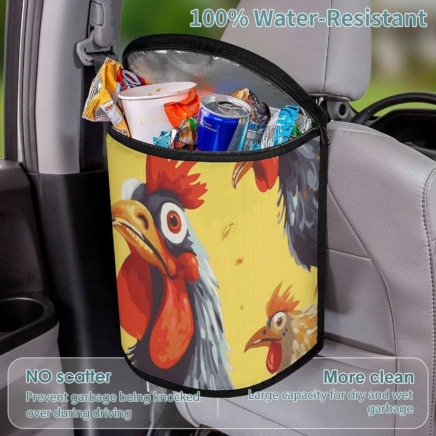 Art Chicken Painting Car Trash Can Car Trash Bin Car Garbage Can Trash Can for Car Car Trash Bag Car Trash Can for Women Men Car Garbage Bag Truck Trash Can Garbage Can for Car