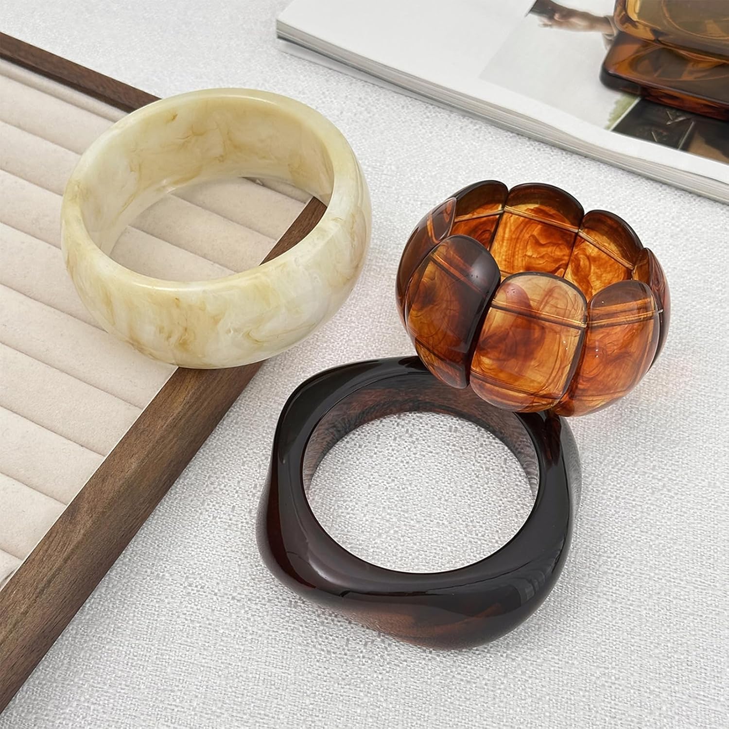 eartif 3Pcs Chunky Acrylic Bangle Bracelets for Women Big Resin Bangle Stack Bracelets Set Wide Oval Acrylic Bracelets Statement Jewelry - Image 3