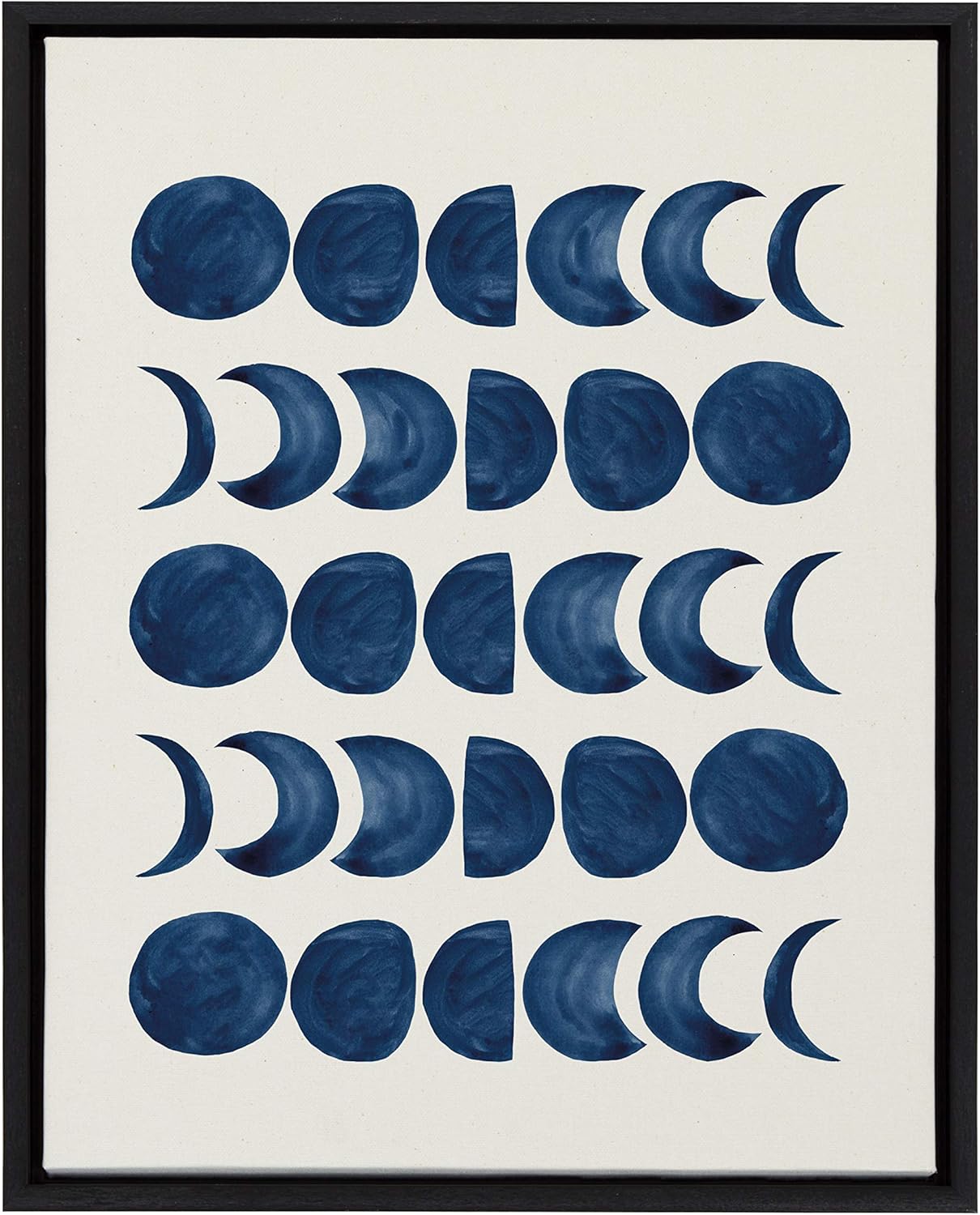 Kate and Laurel Sylvie Moon Phases Framed Linen Textured Canvas Wall Art by Teju Reval, 18x24 Black, Beautiful Astronomy Wall Decor