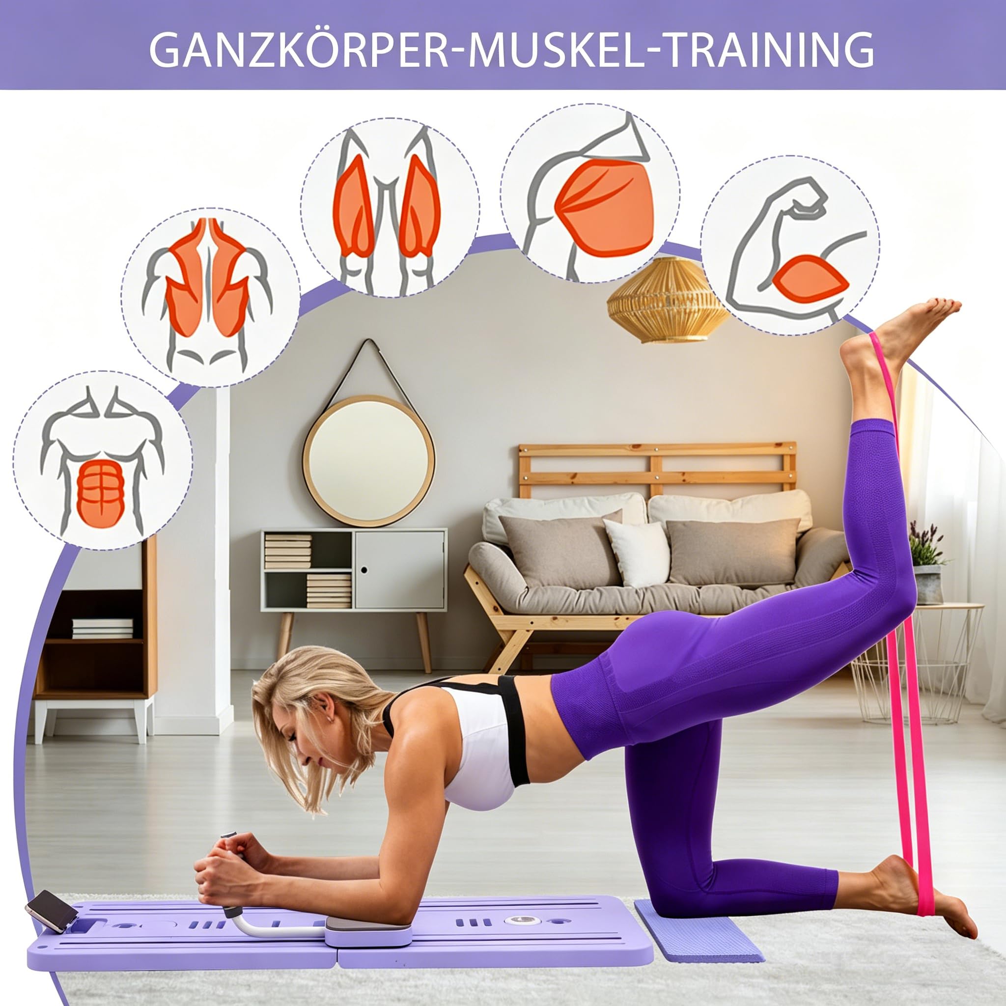 Appareil de Pilates Pliable, Pilates Reformer Multifonctionnel pour Tout le Corps