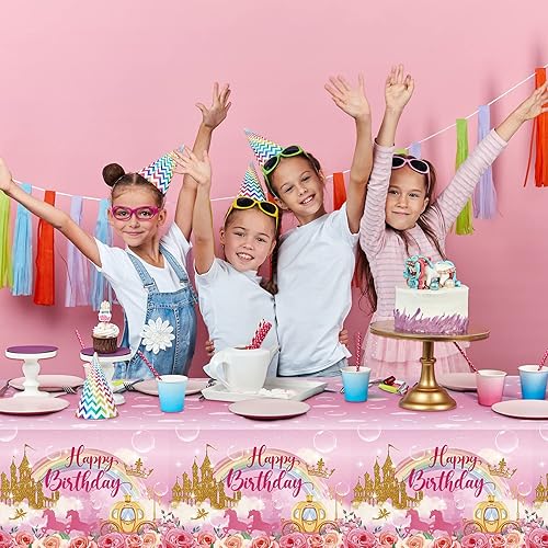 Miniatura 6 de Oudain Paquete de 3 manteles de plástico desechables para fiesta de princesa, manteles de plástico desechables con diseño de princesa, manteles