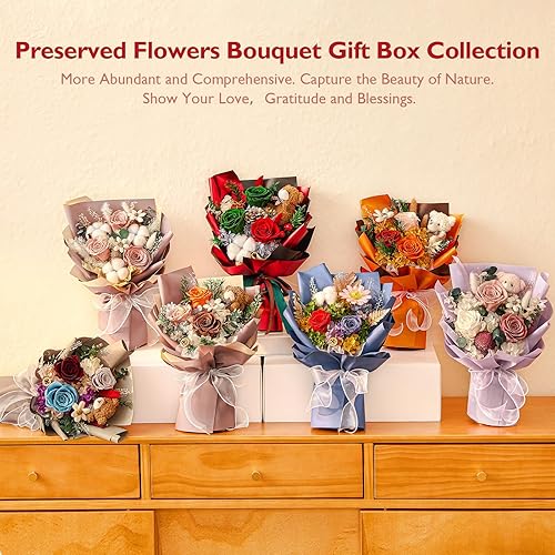 Miniatura 6 de Polylove Forever Flowers Bouquet - Ramo de 3 piezas de rosas preservadas con oso, caja de regalo para esposa, madre, día de San Valentín, día de la