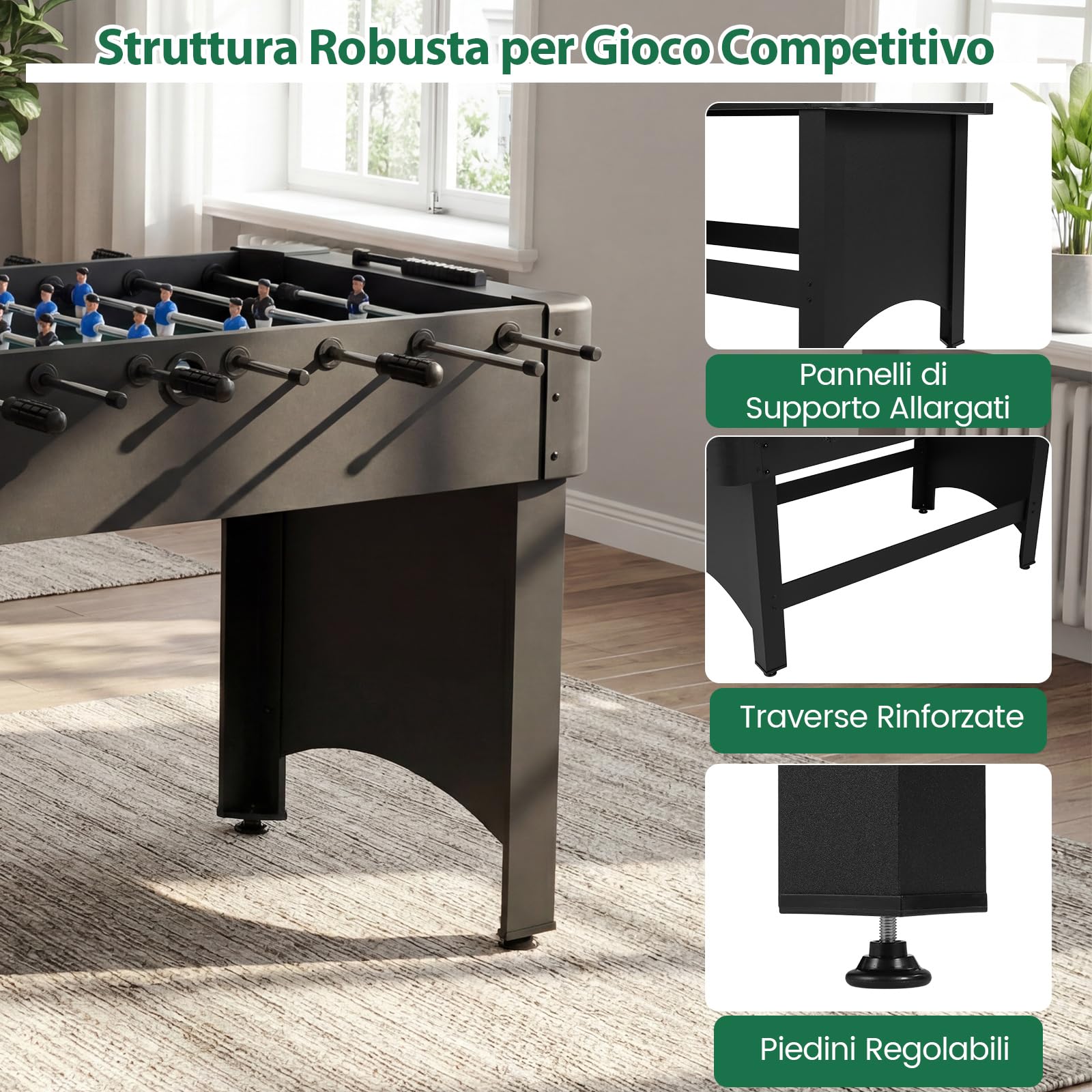 COSYWAY Calcio Balilla, Biliardino con 22 Giocatori, 2 Palline e Contatori, Tavolo da Calcio con 8 Aste per Adulti e Bambini, 119 x 108 x 79 cm