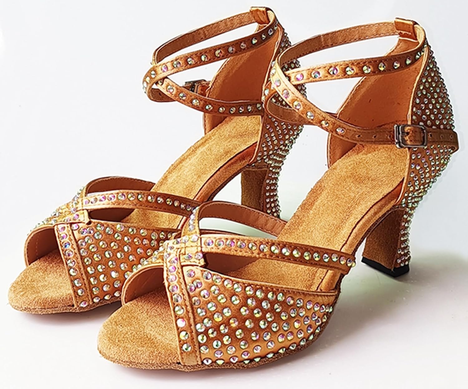 Womens Girls Heels for Dancing Rhinestones Latin Salsa Ballroom Shoes Wedding Prom Sandals X016Z