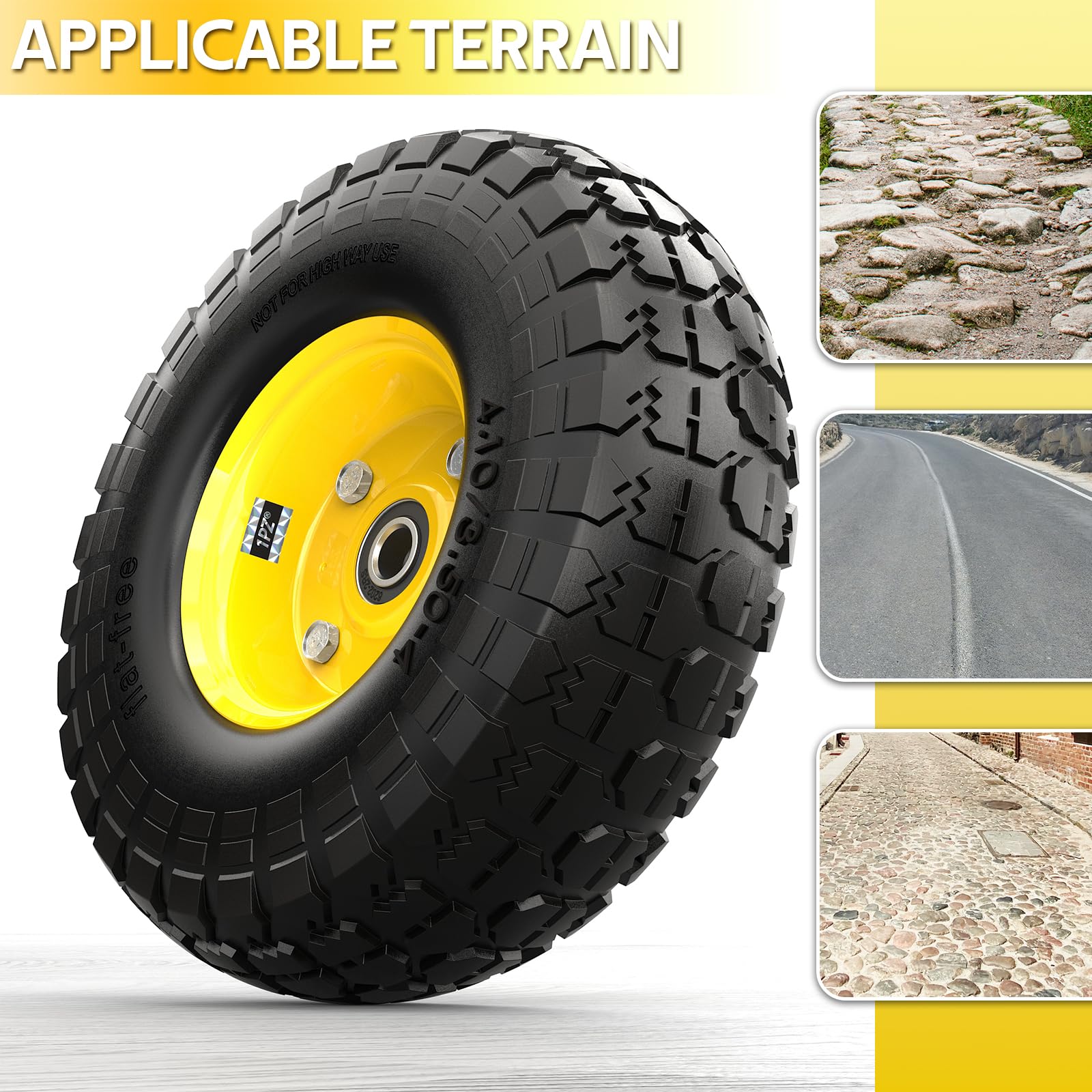 1PZ ES3-LQ8 4.10/3.50-4 Neumático macizo 255 mm Neumáticos Antipinchazos 10 pulgadas para Carretilla de Transporte Plataformas Rodantes Carretilla Manual Carro de Jardín 400 lb de carga 2 piezas