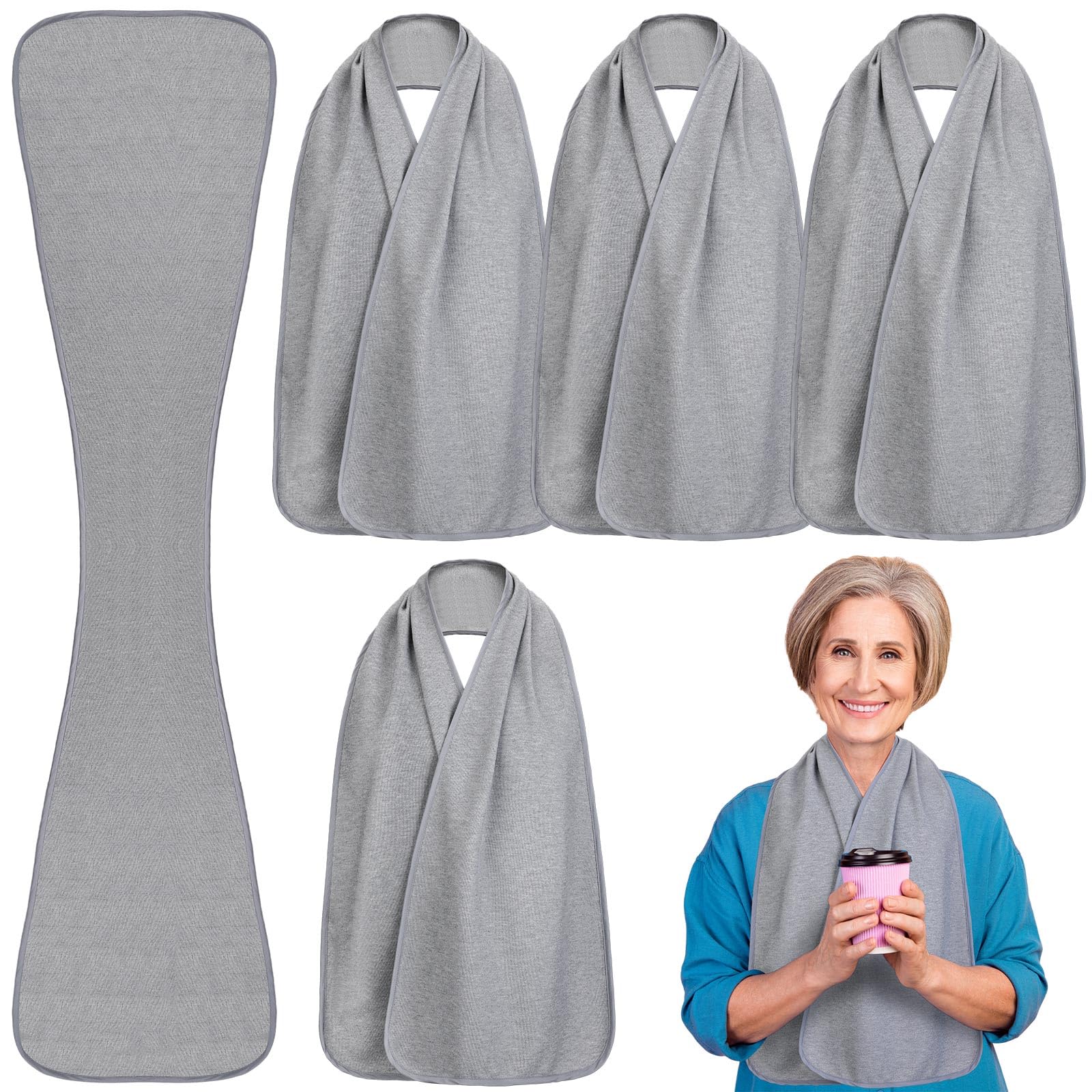 Silicherry 6 Pcs Adult Bibs Scarf for Eating Dignity Dining Protectors Scarf Bibs for Elderly Senior Citizens Washable Bibs