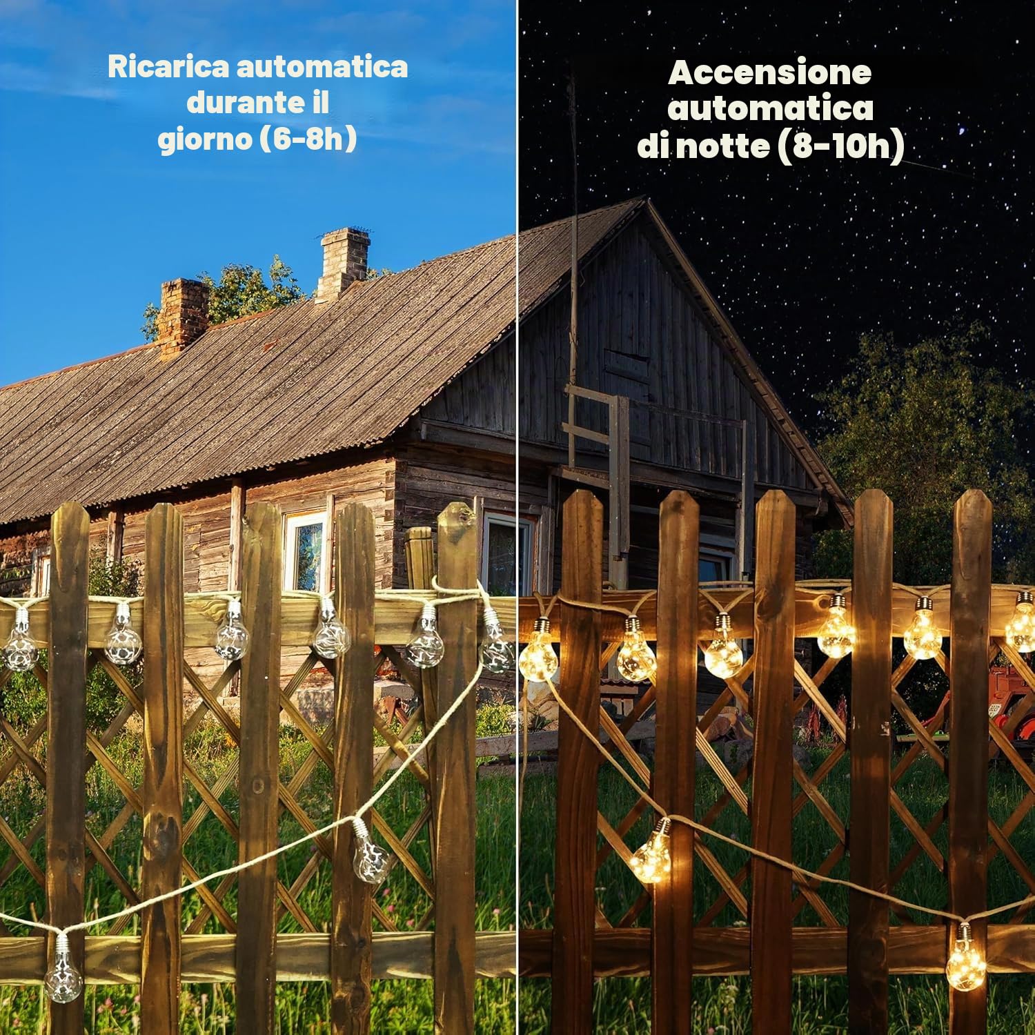 Joomer Catena Luminosa Esterno Solare, 7,5M 16 Lampadine LED Luci Giardino Solare Impermeabile, 8 Modalità Luci da Esterno Giardino in Corda di Canapa per Matrimoni Padiglione Balcone,Bianco Caldo