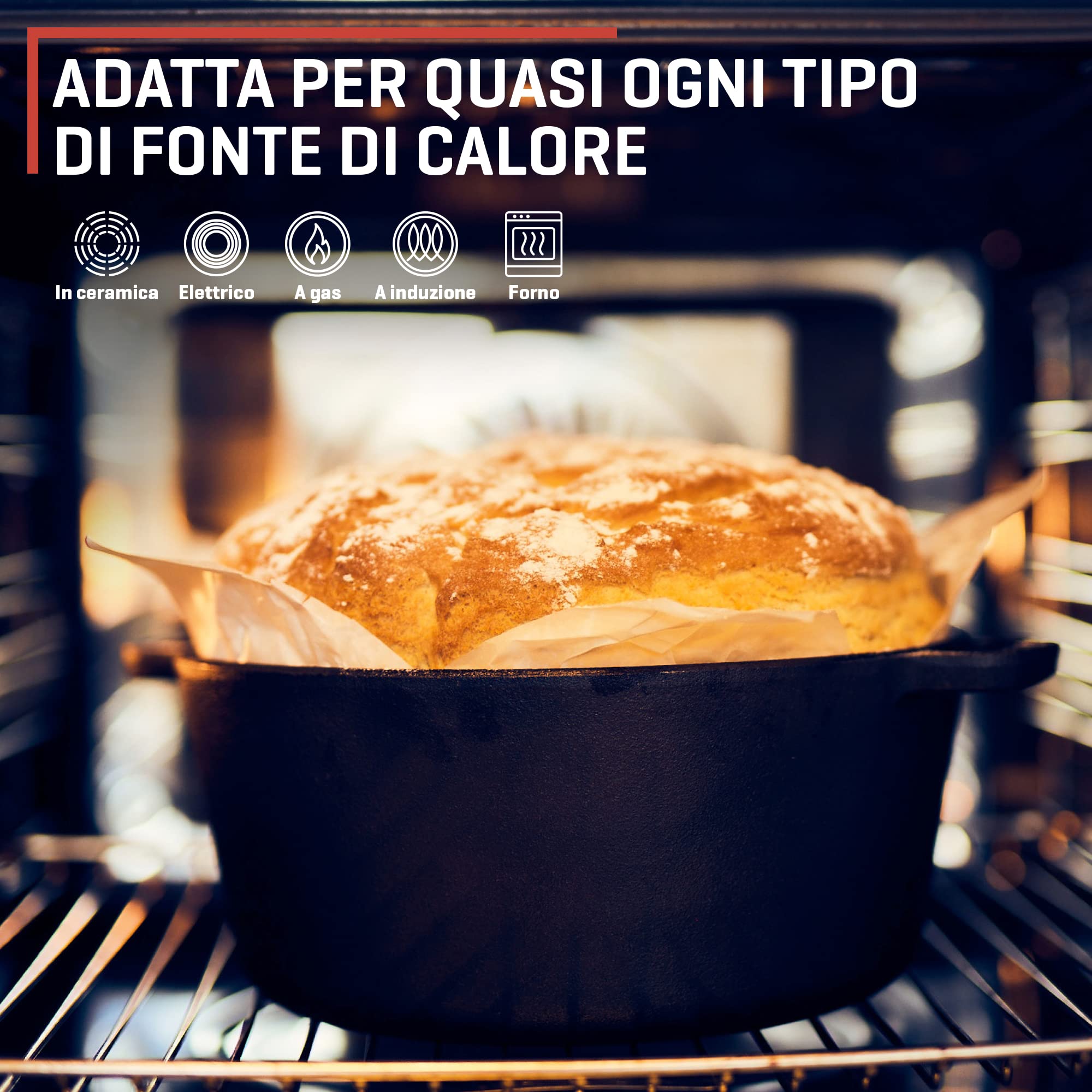 Uno Casa Pentola in ghisa con coperchio, utensile da cucina pretrattato 2 in 1, casseruola da 4,7 l e padella da 1,5 l
