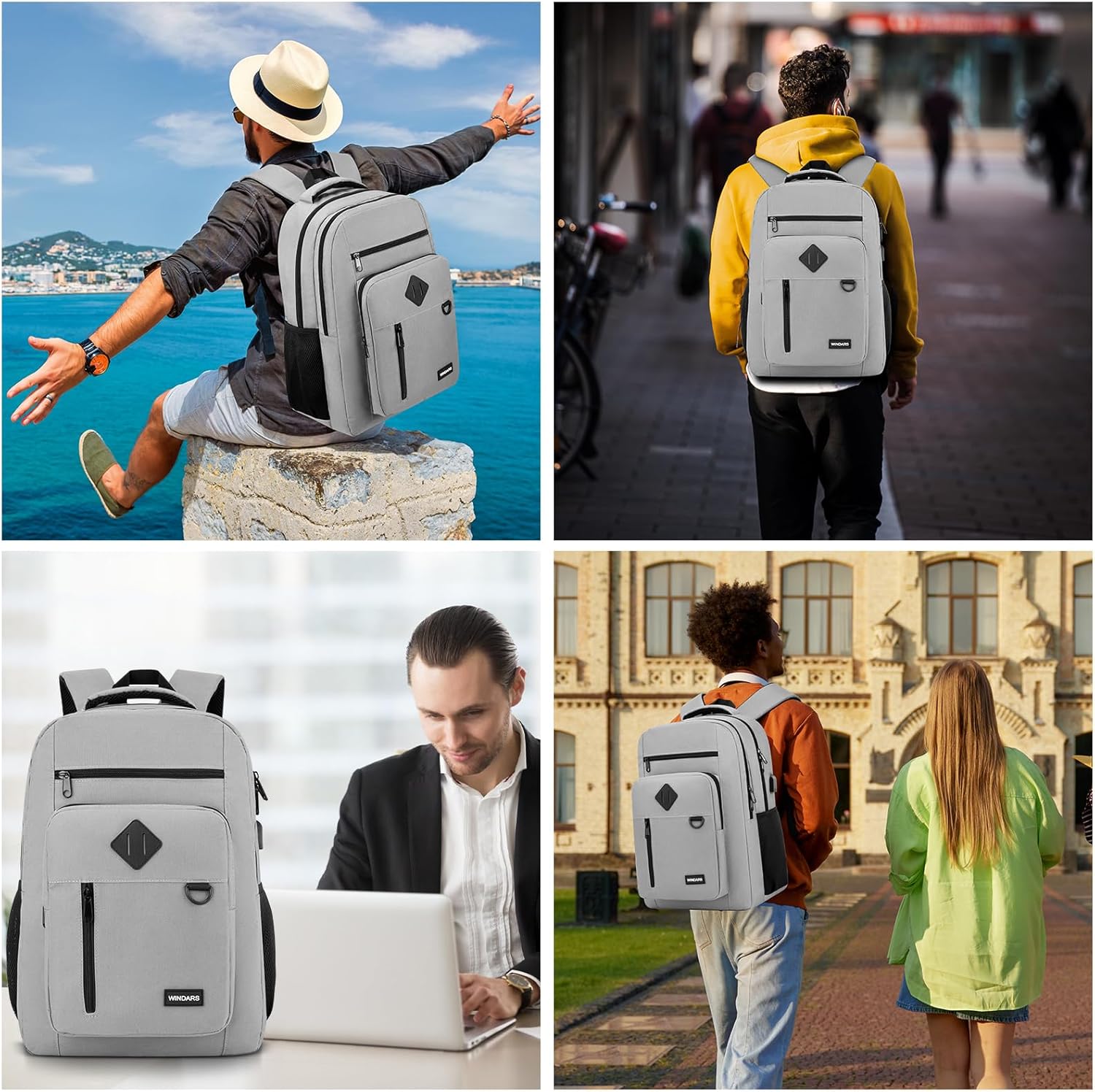 Backpack for Men and Women, Casual School Backpack Teen Boys and Girls Lightweight 17.3 Inch Laptop Bookbag with USB Charger for College Work Travel (Gray)