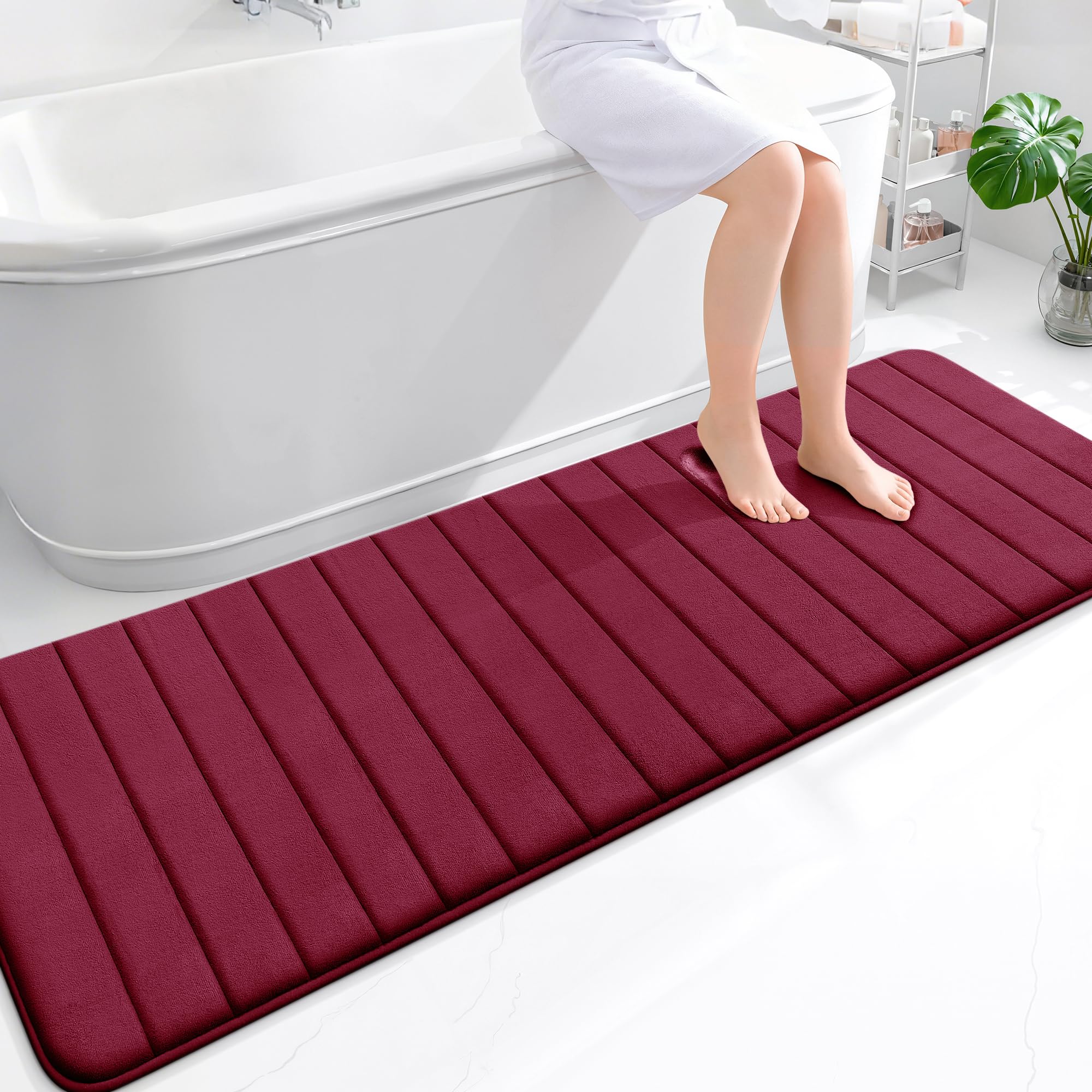 smiry Memory Foam Bath Mat 60 x 180 cm Bathroom Mat Wine Red