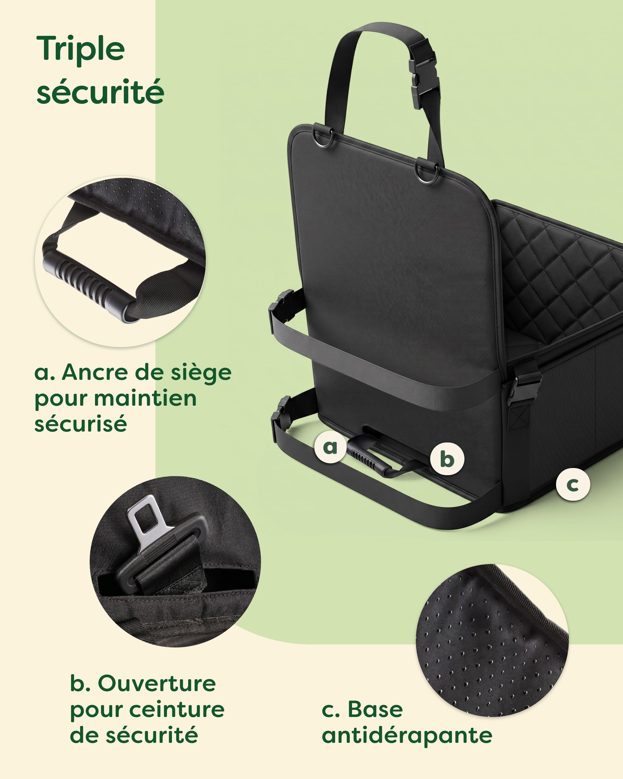 Knupis Siège Auto pour Petit Chien – Déperlant et Résistant aux Rayures avec 5 Poches – 4 Sangles de Fixation et Laisse Attachée – Parois Renforcées avec Dessous Antidérapant – Panier Chien Voiture