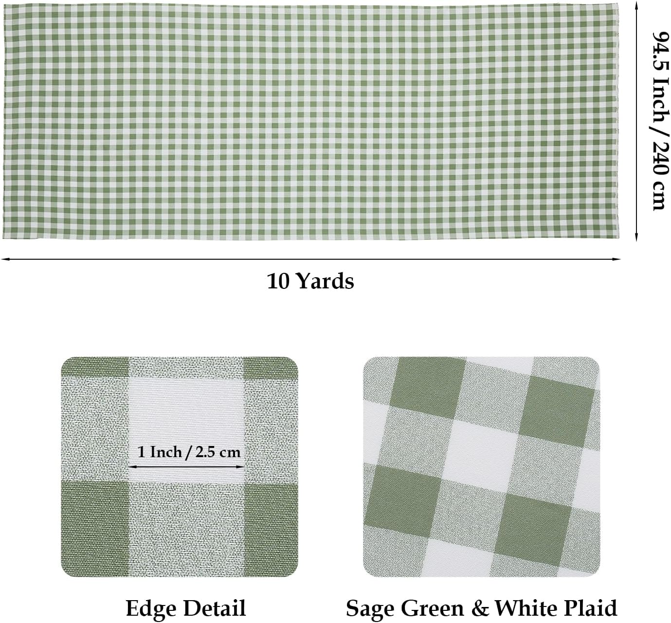 Q&J Fabric Co. Plaid Fabric 10 Yards x 94 Inch 1'' Sage Green Gingham Checkered Fabric by The Yard Precut Patchwork Sewing for DIY Craft Sewing Home Christmas Decoration