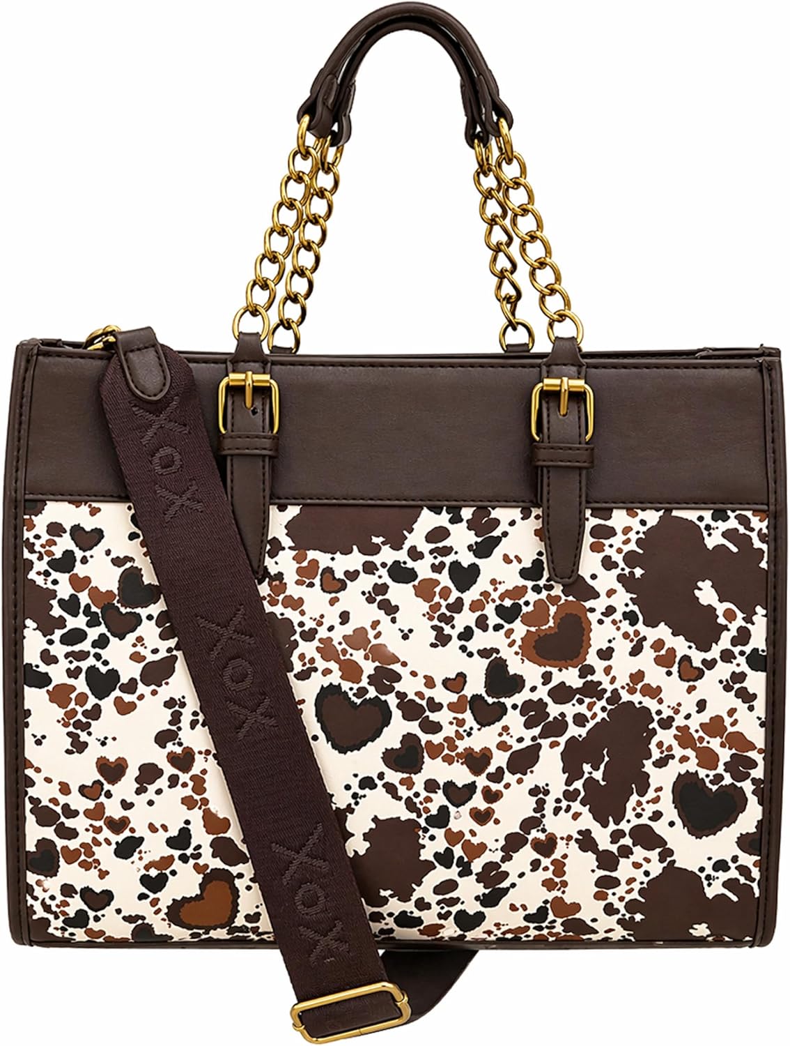 Betsey Johnson Satchel Handbag with Chain Strap and Charm, Convertible Shoulder & Crossbody Purse for Women, 13 x 10 Inch
