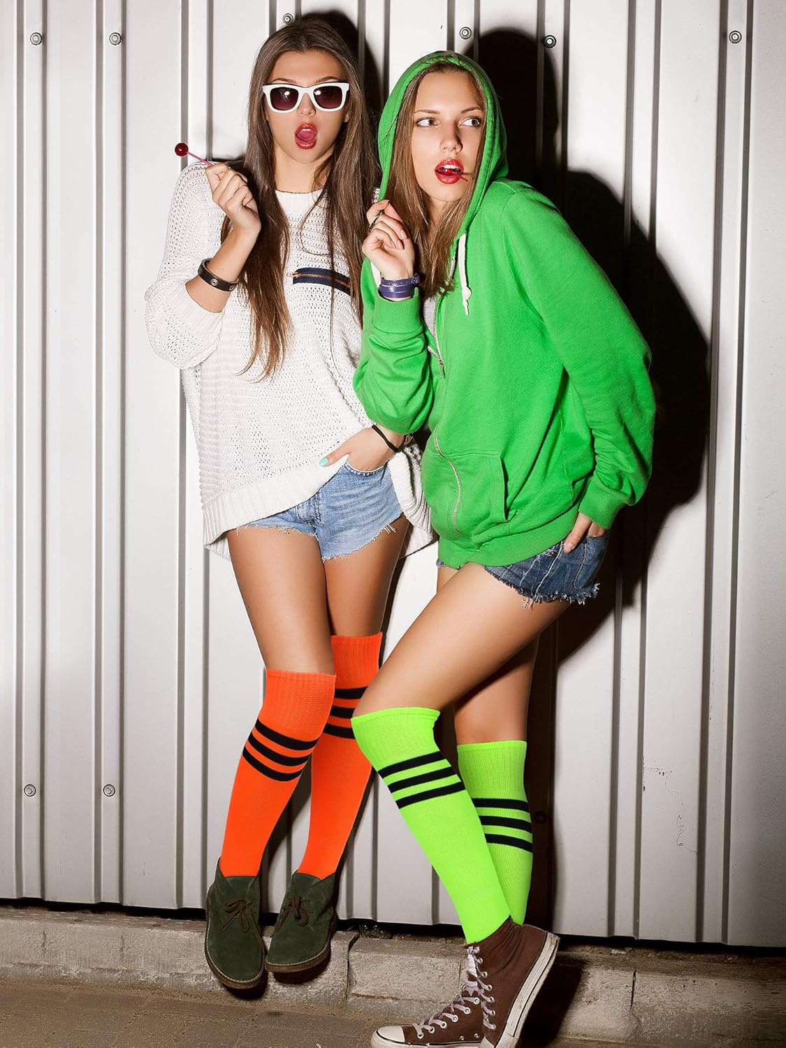 SATINIOR 4 Pairs Colorful Neon Knee High Socks Colorful Striped Football Soccer Athletic Socks for Adult Women - Image 2