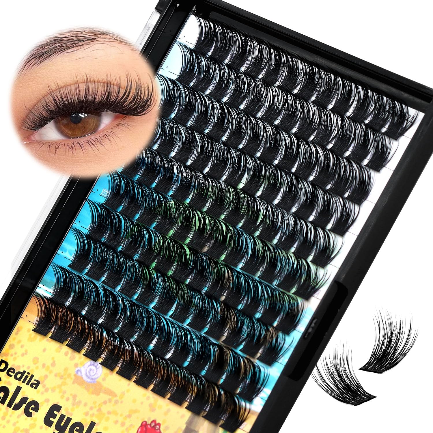 Künstliche Wimpern, 120 Stück, 8–20 mm, handgefertigt, D-Curl, breiter Stiel, Cluster-Wimpernverlängerungen, dramatischer Look, Volumenwimpern-Set, DIY-Wimpern-Set, 14 mm