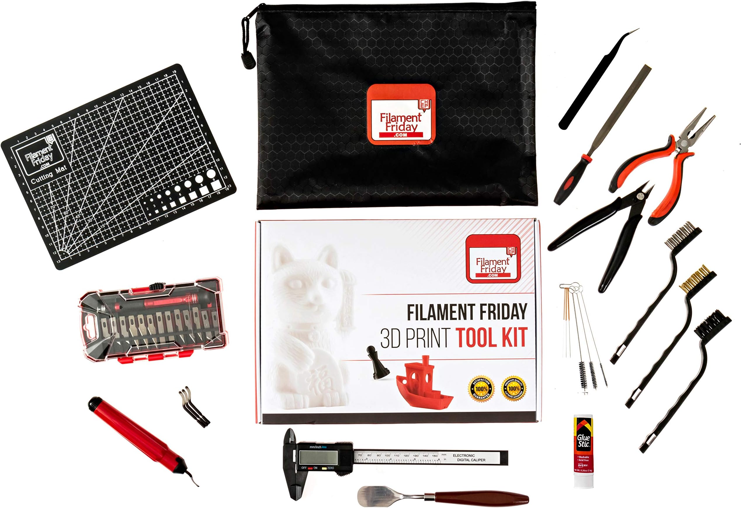 Filament Friday 3D Print Tool Kit - 32 Essential 3D Print Accessories for Finishing, Cleaning, and Printing 3D Prints - Includes Convenient Zipper Pouch and Removal Tool - 3D Printer Tool Set