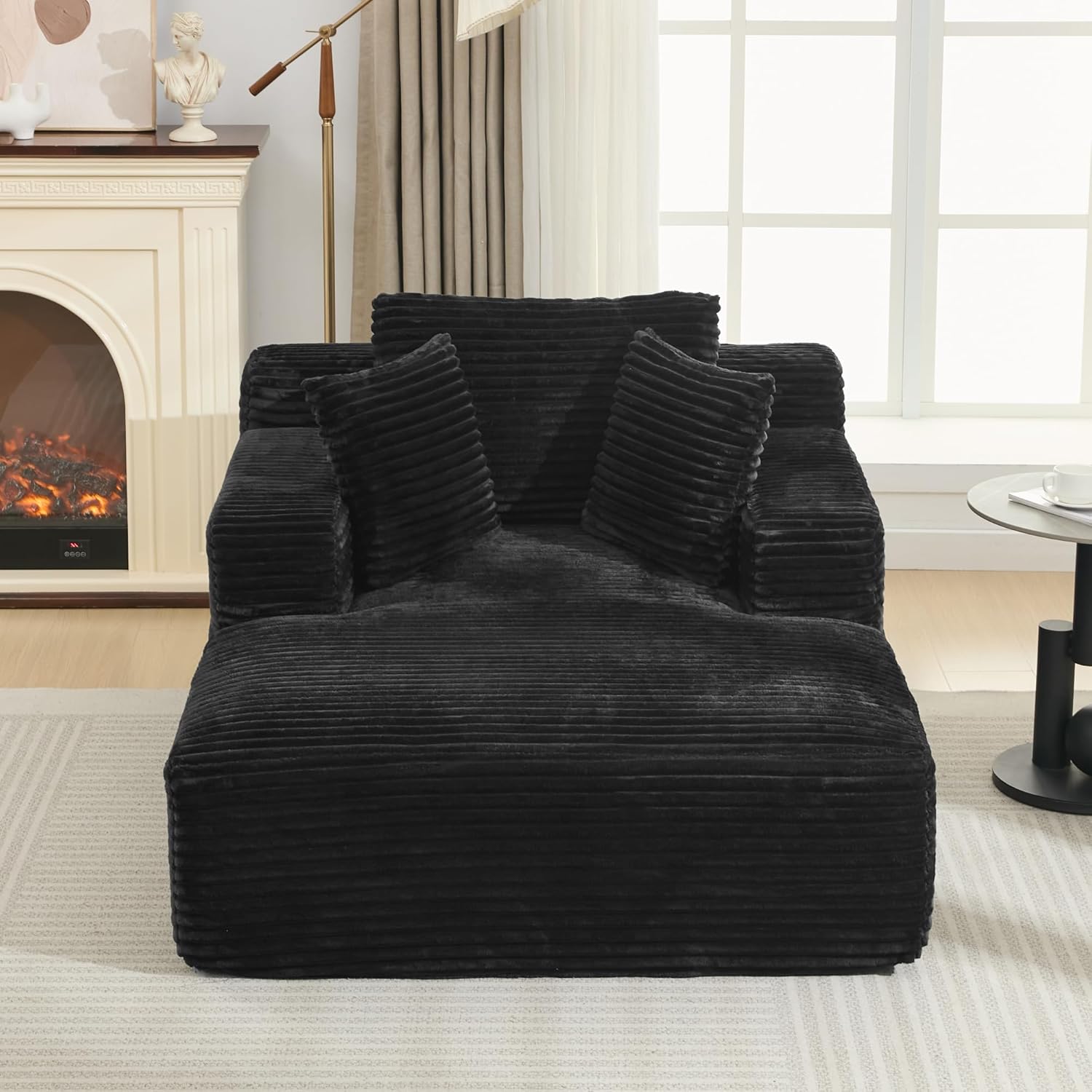 48.8" Chaise Lounge Chair Indoor, Oversized Upholstered Sleeper Sofa Bed, Modern Boneless Couch Chair, Comfy Cloud Sofa with Deep Seat, Reading Chairs for Living Room, Bedroom, Black