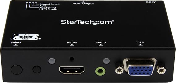 2x1 VGA + HDMI to HDMI Switch / Selector Box - 1080p Multi Video Input Automatic Switcher - 2 Computers In 1 Monitor Out, TAA (VS221VGA2HD)