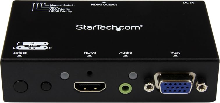 2x1 VGA + HDMI to HDMI Switch / Selector Box - 1080p Multi Video Input Automatic Switcher - 2 Computers In 1 Monitor Out, TAA (VS221VGA2HD)