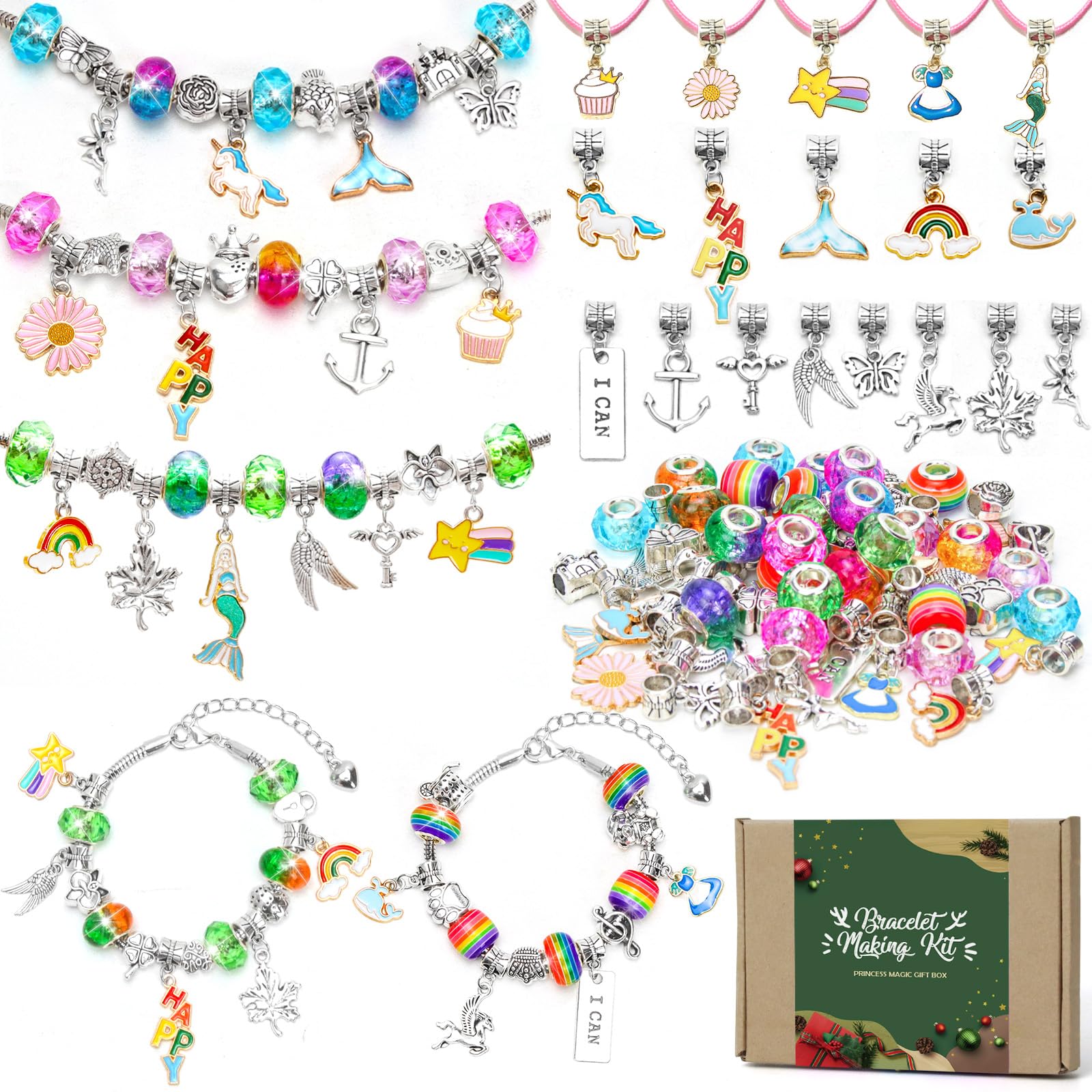 Kit de creación de pulseras con colgantes de unicornio y fabricación de collares para niñas